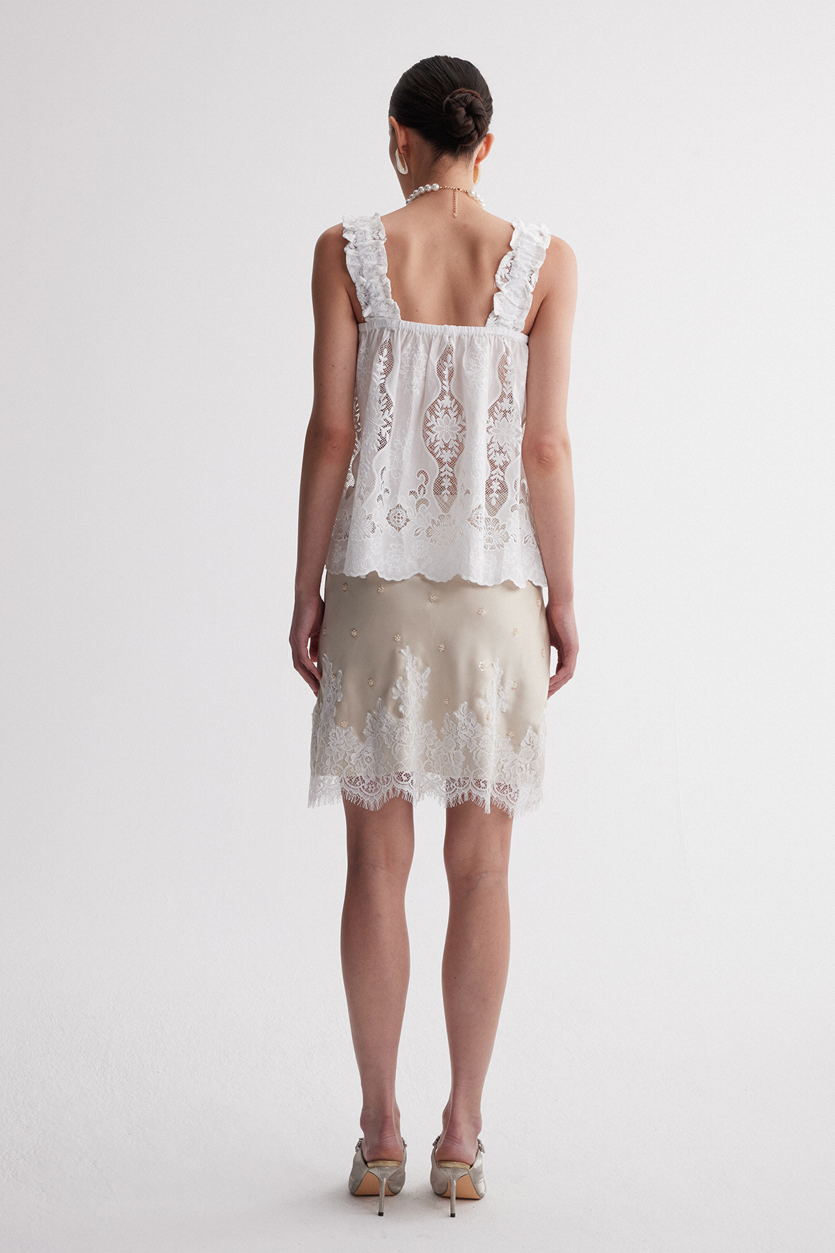 Iphigenia Lace Studded Satin Mini Skirt