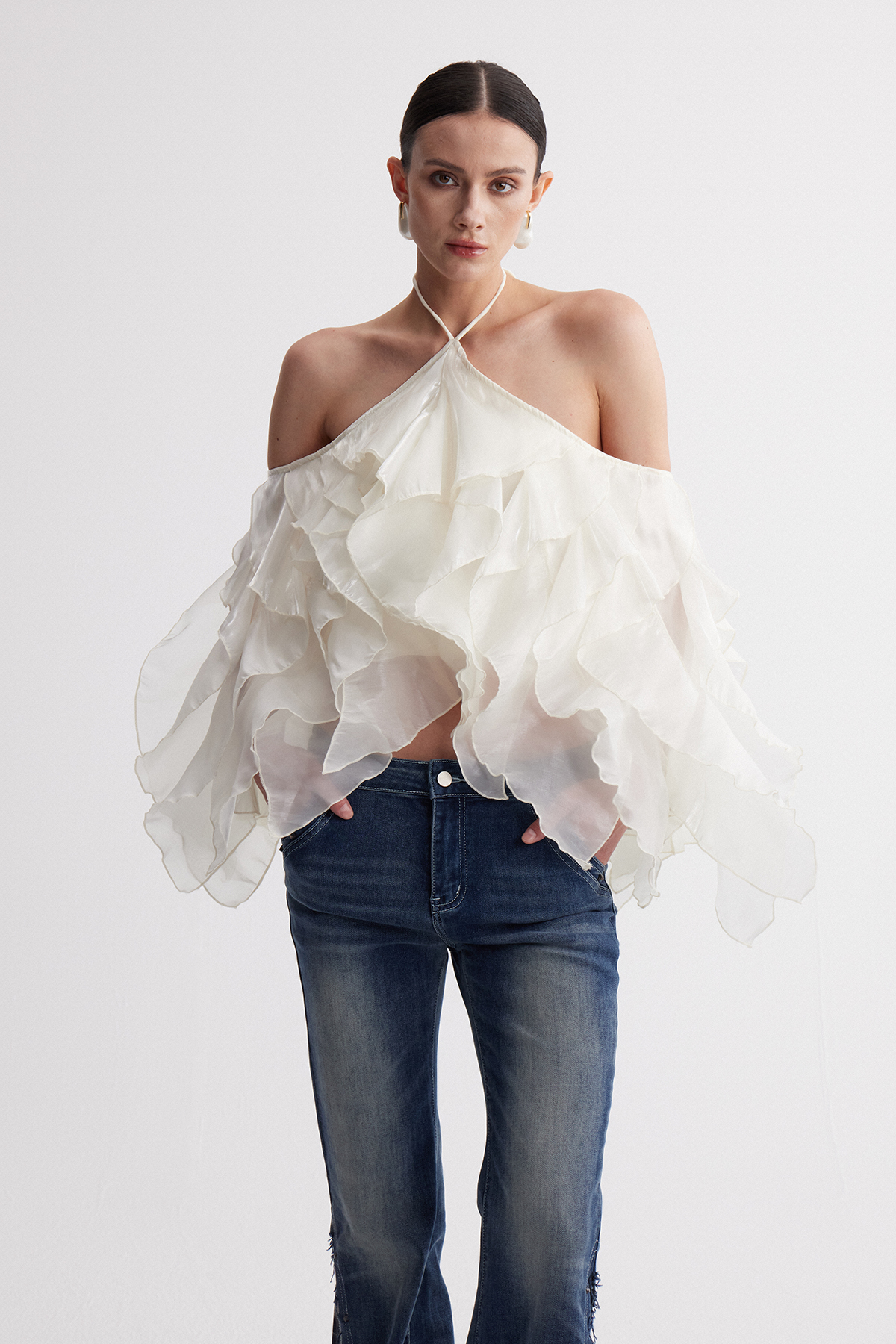 Ippolito Halter Neck Ruffle Top