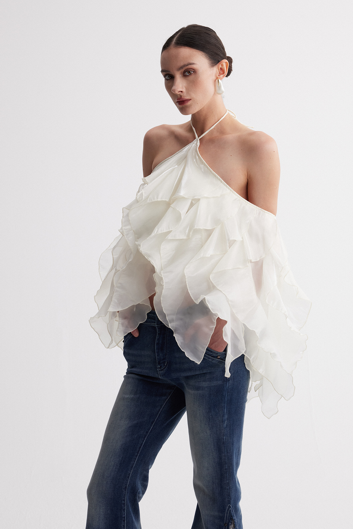 Ippolito Halter Neck Ruffle Top