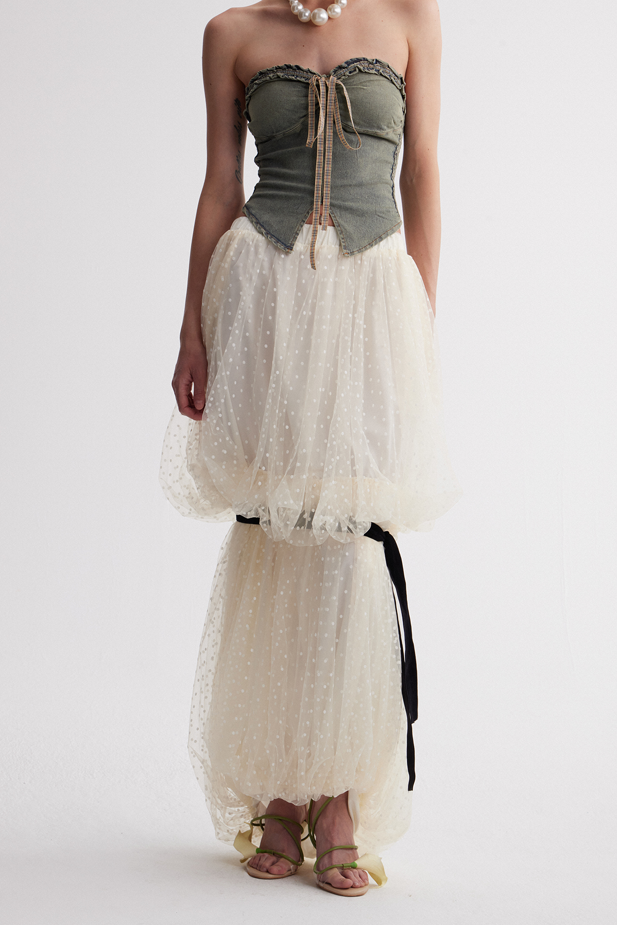 Iqaluk Dot Mesh Bubble Maxi Skirt