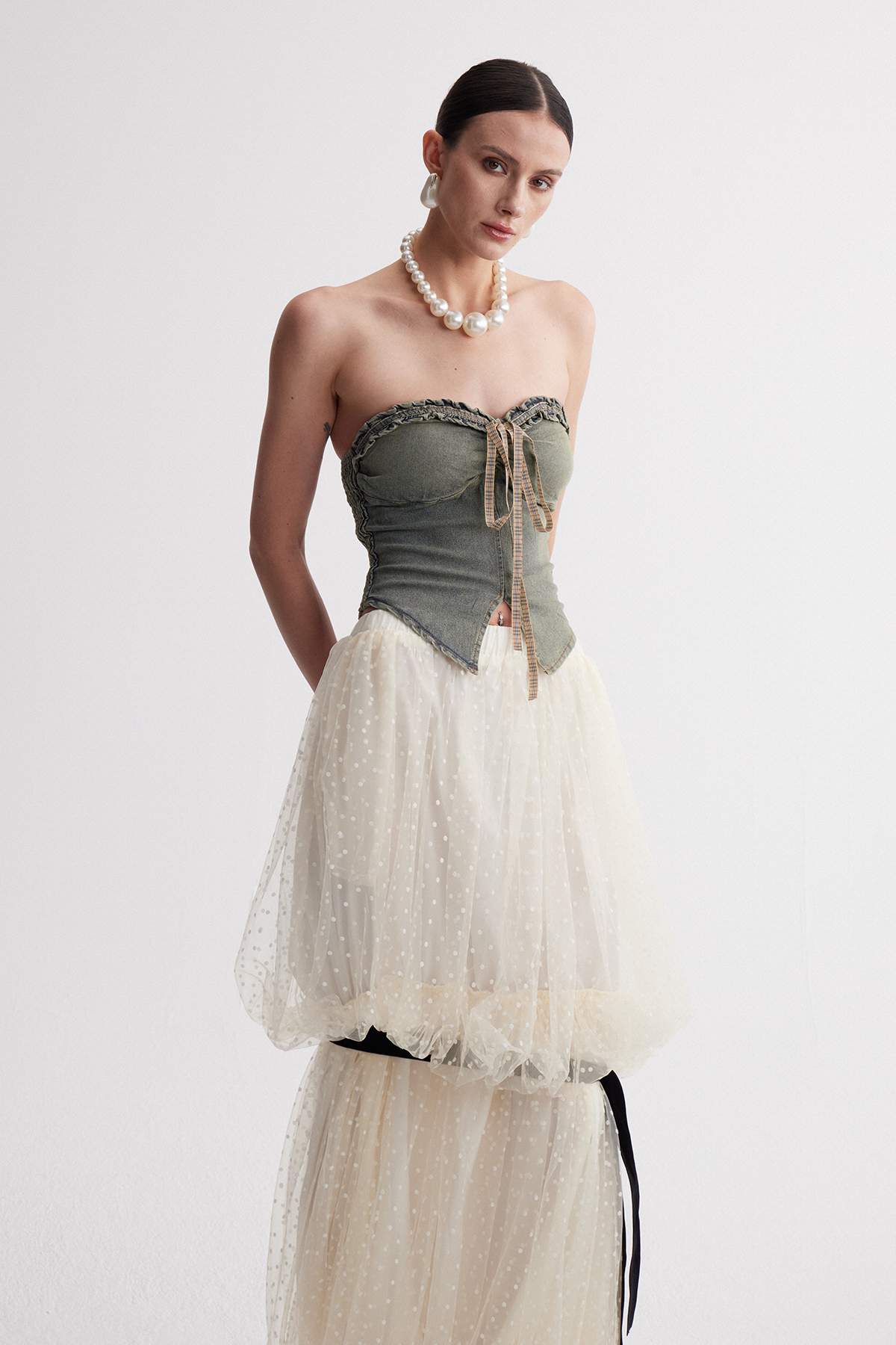 Iqra Strapless Denim Top