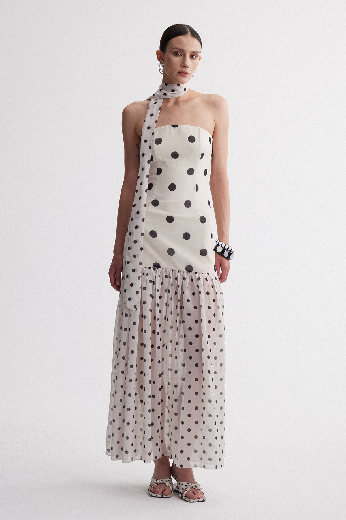 Ira Strapless Dot Scarf Maxi Dress