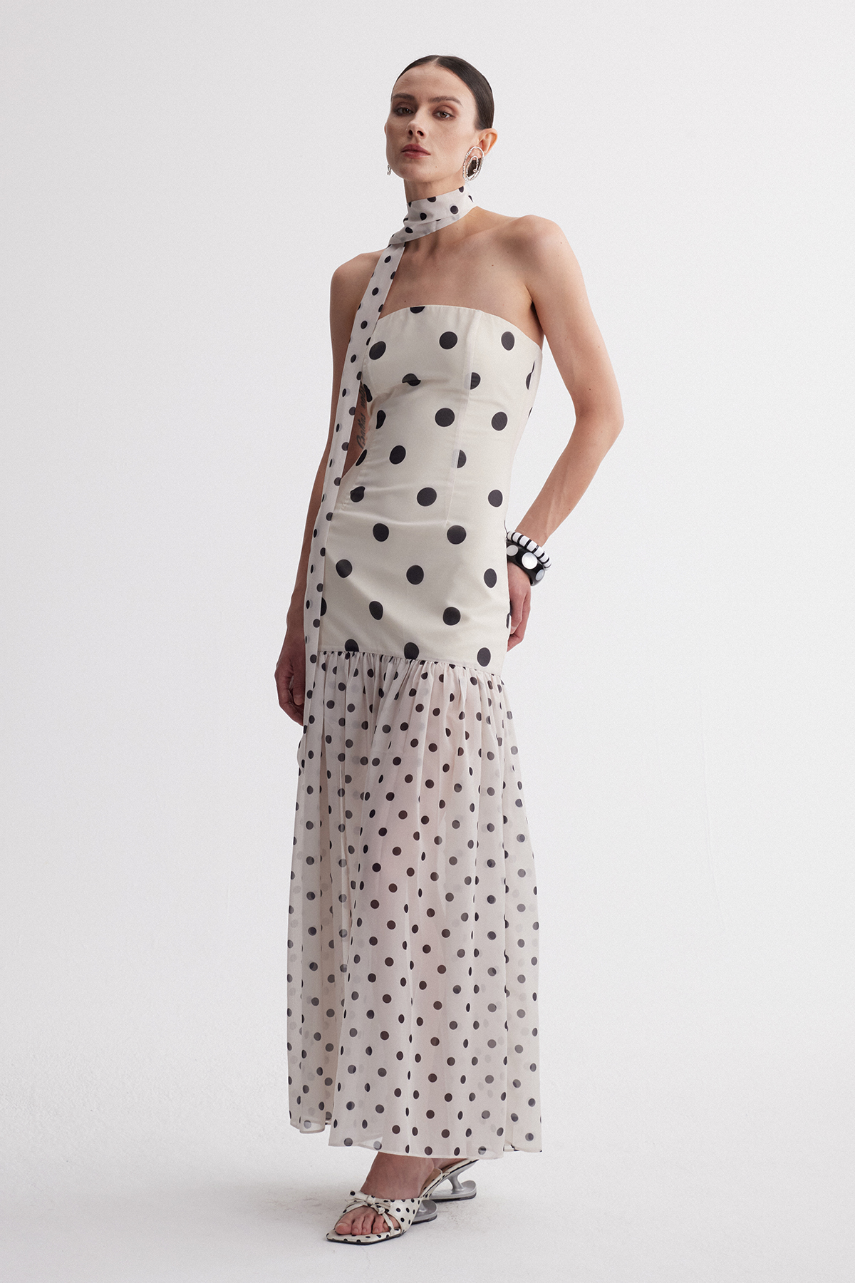 Ira Strapless Dot Scarf Maxi Dress