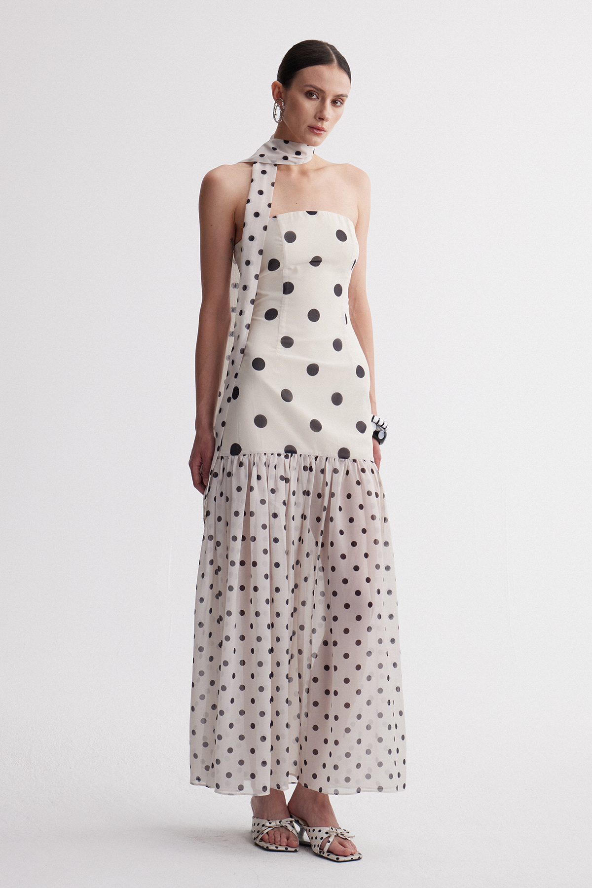 Ira Strapless Dot Scarf Maxi Dress