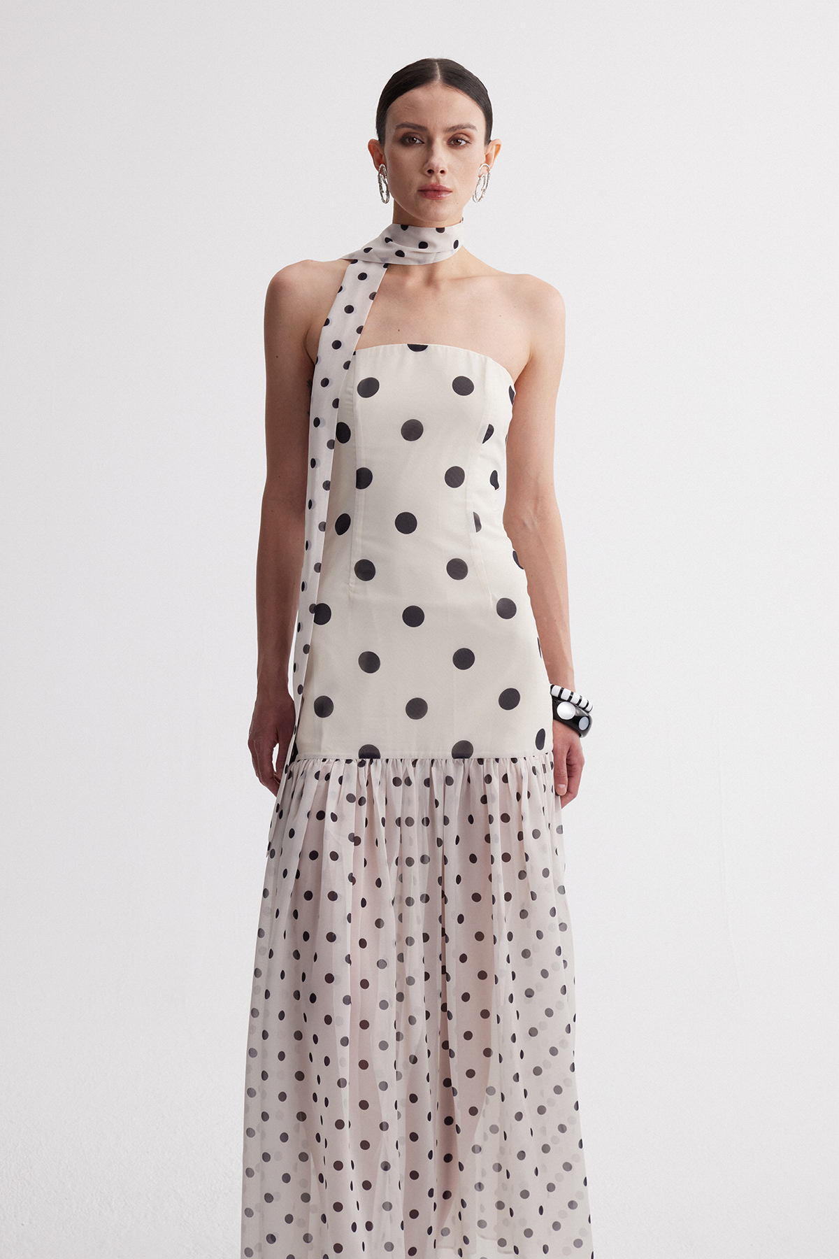 Ira Strapless Dot Scarf Maxi Dress