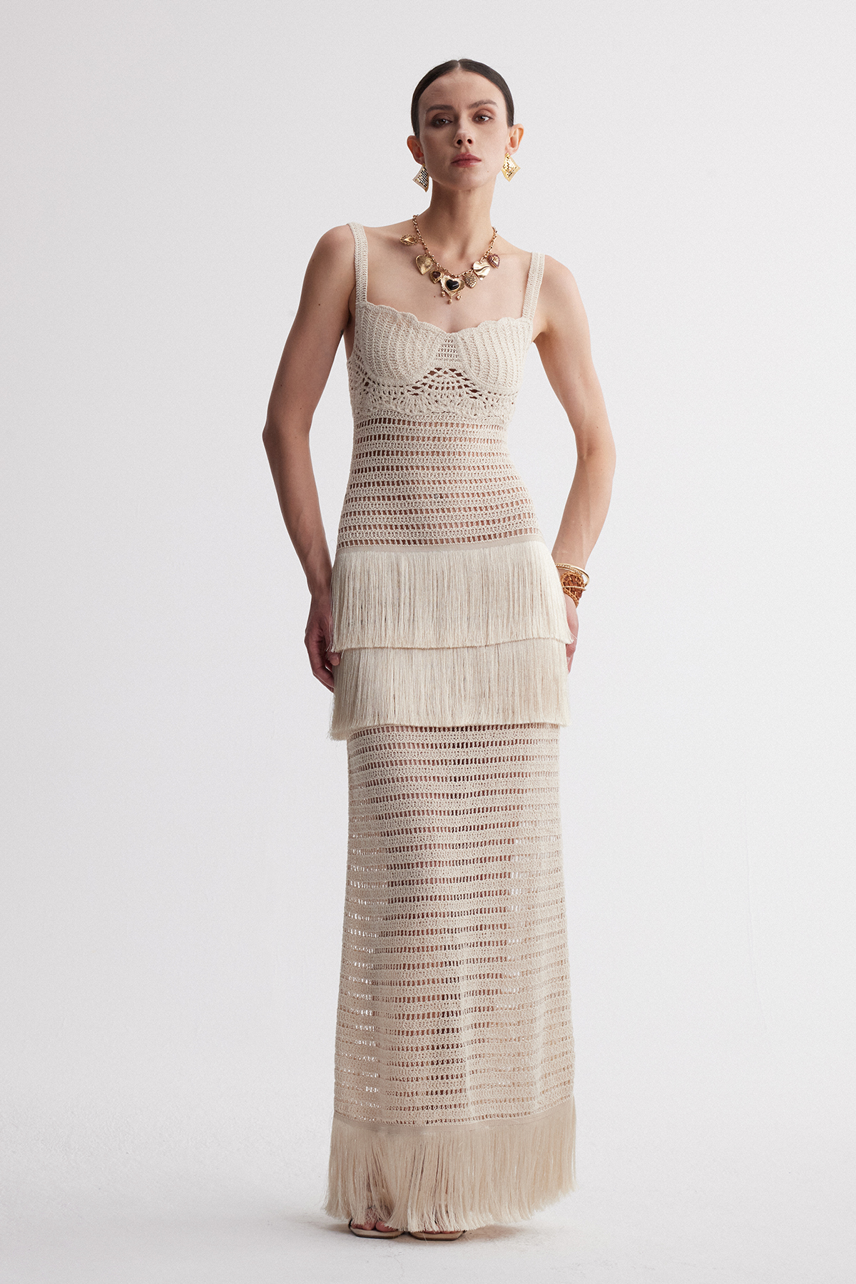Iraia Crochet Fringe Maxi Dress
