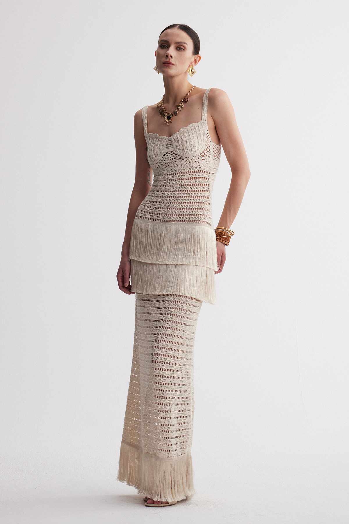 Iraia Crochet Fringe Maxi Dress
