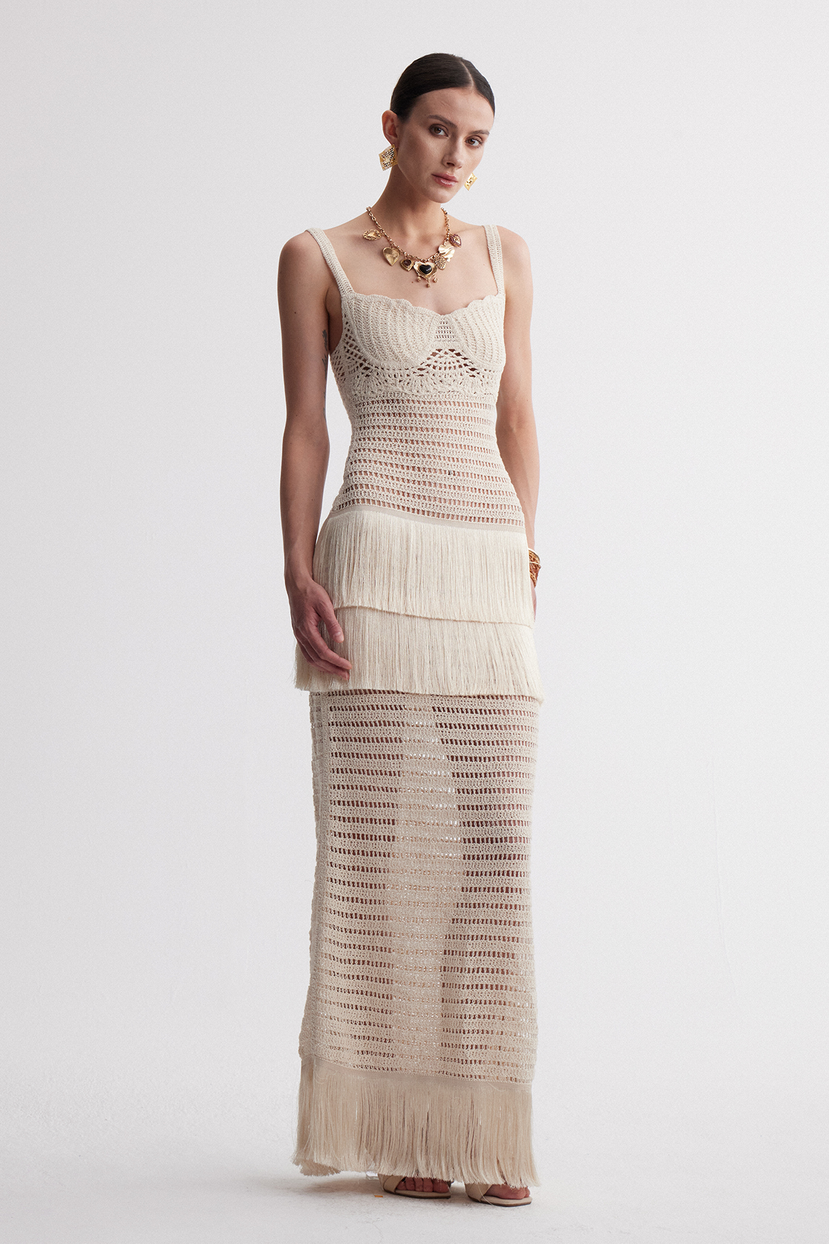 Iraia Crochet Fringe Maxi Dress