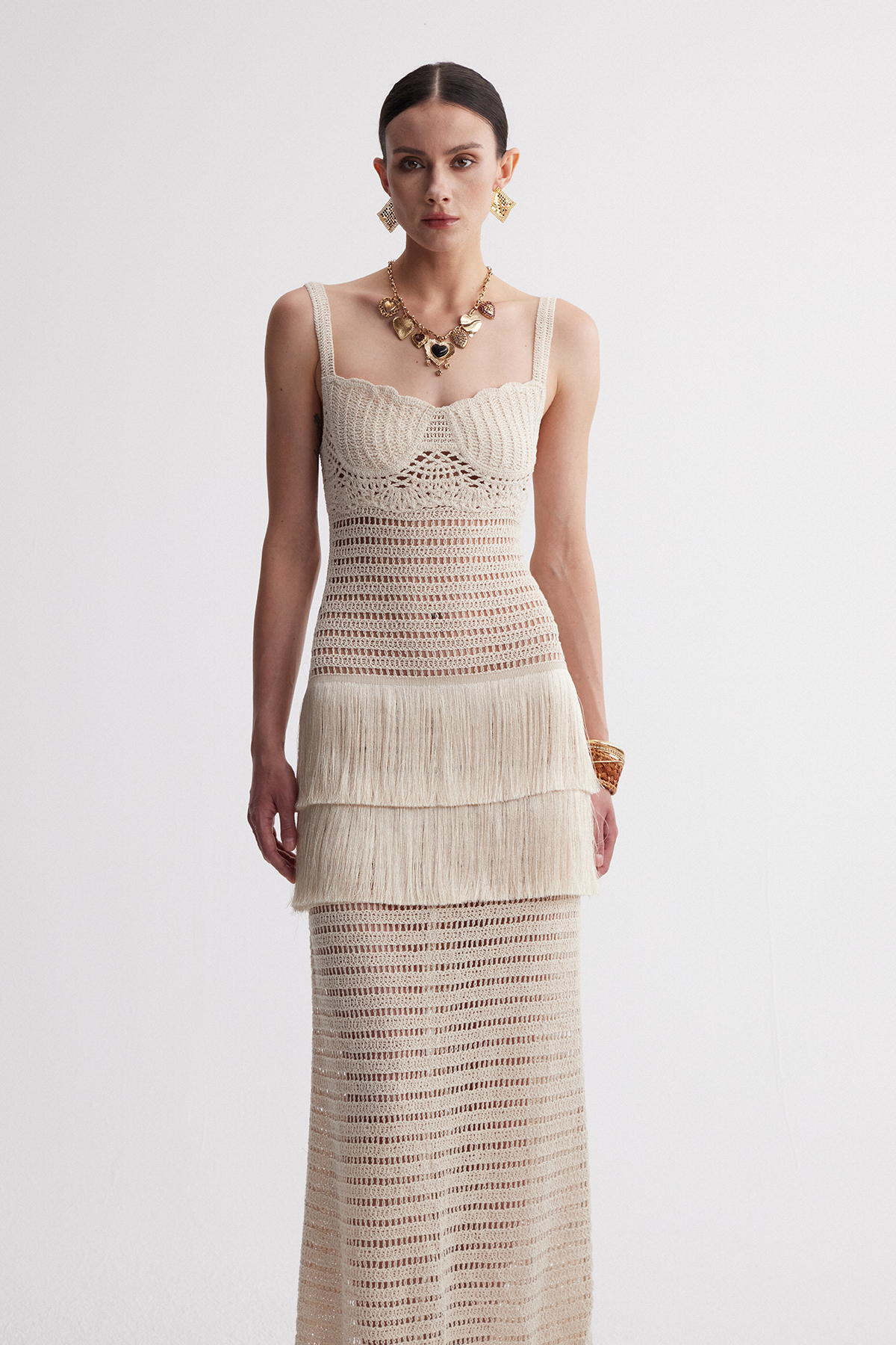 Iraia Crochet Fringe Maxi Dress
