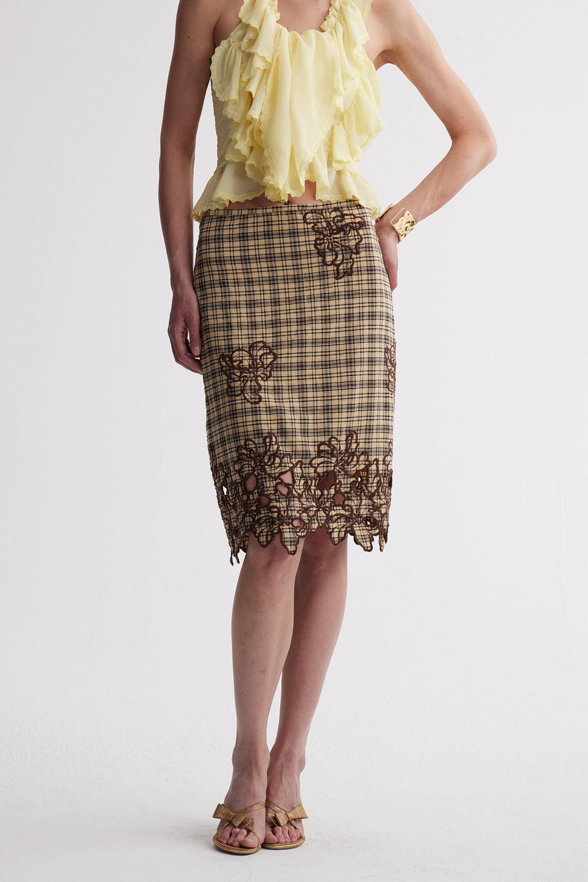 Iraida Grid Embroidered Midi Skirt