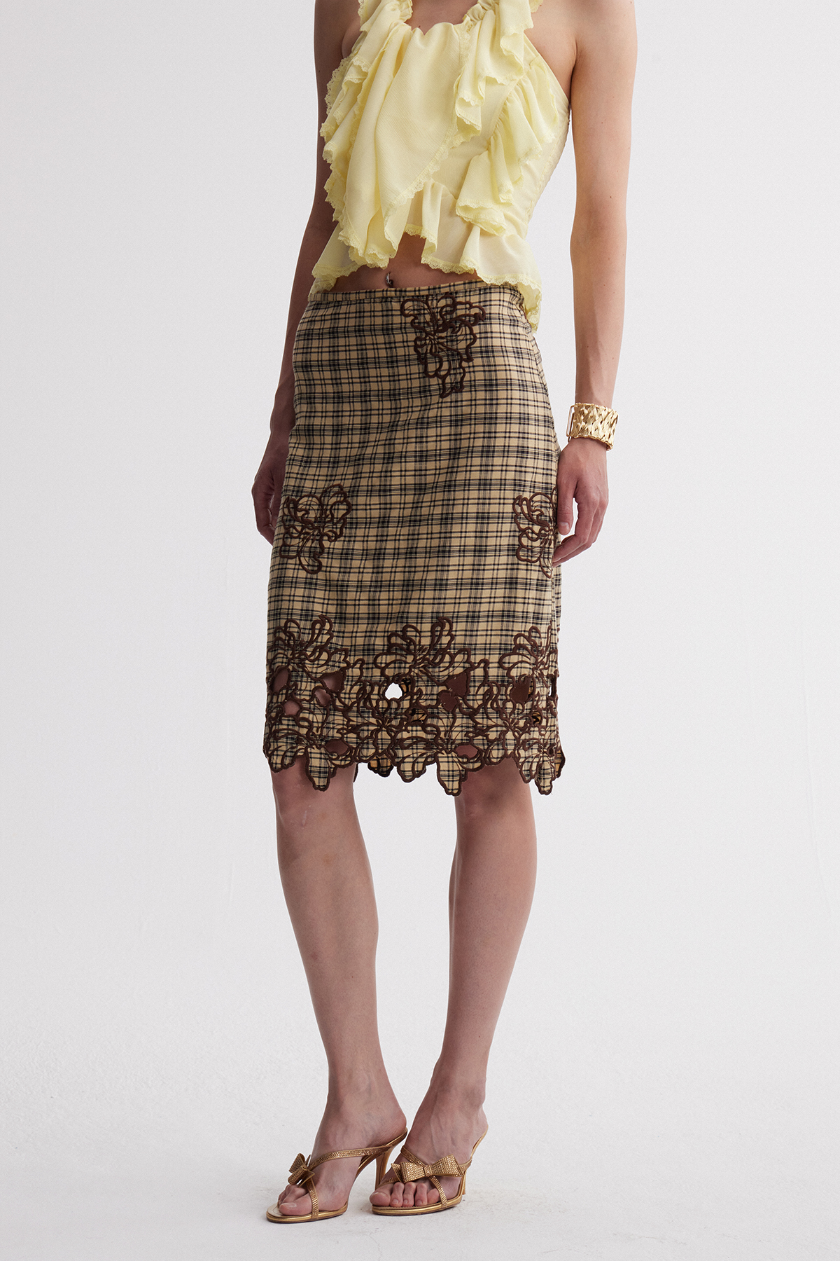 Iraida Grid Embroidered Midi Skirt
