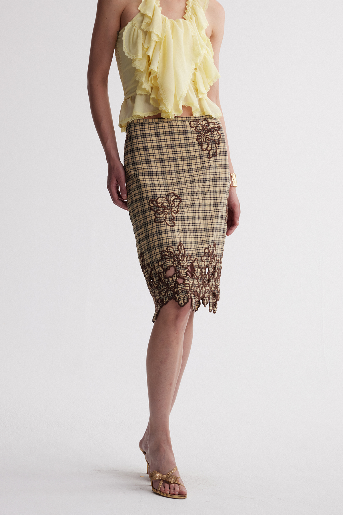 Iraida Grid Embroidered Midi Skirt