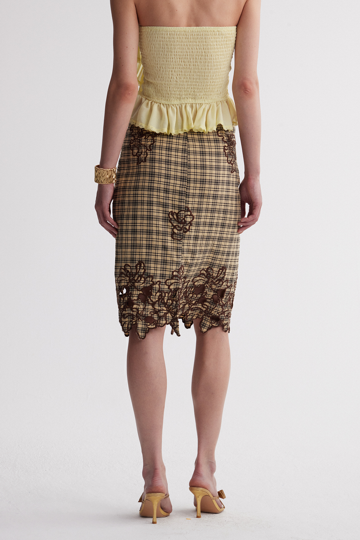 Iraida Grid Embroidered Midi Skirt