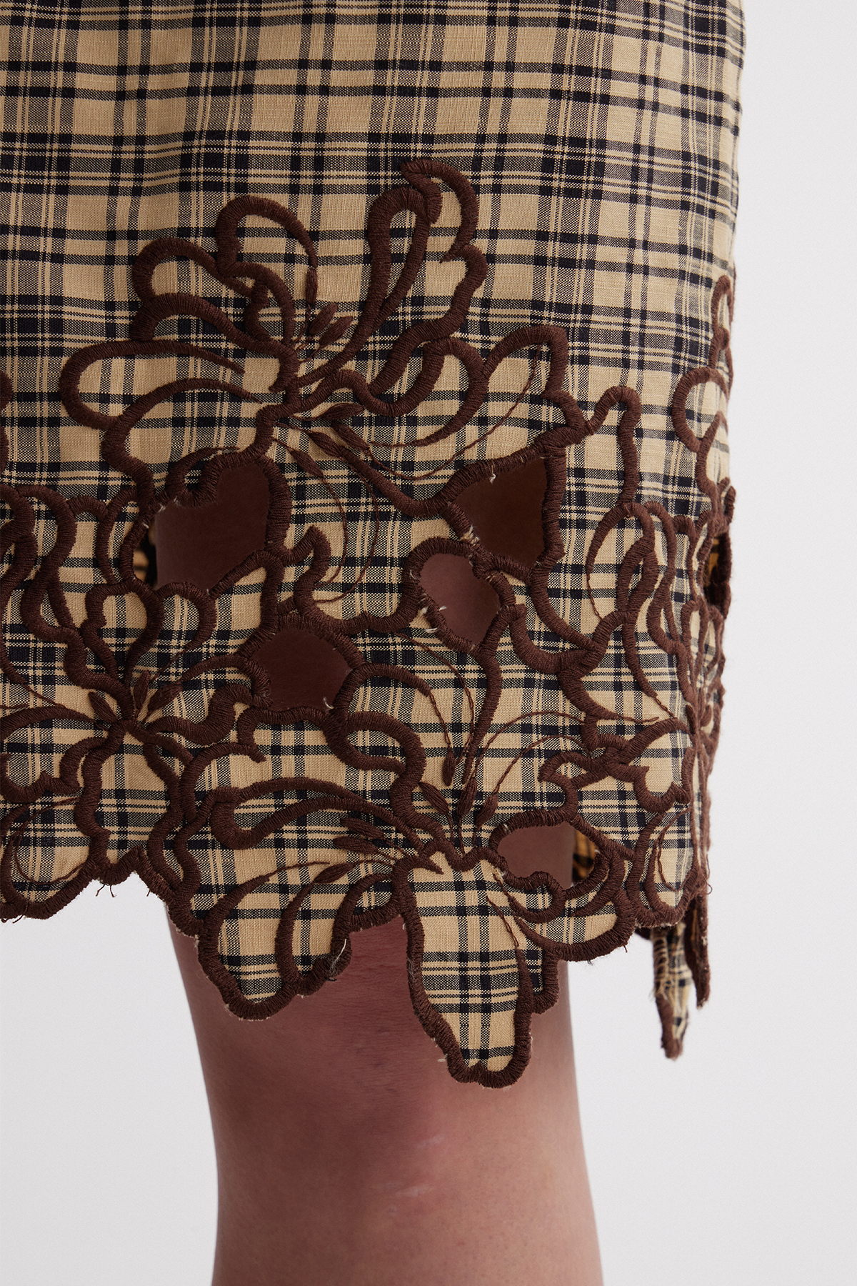 Iraida Grid Embroidered Midi Skirt