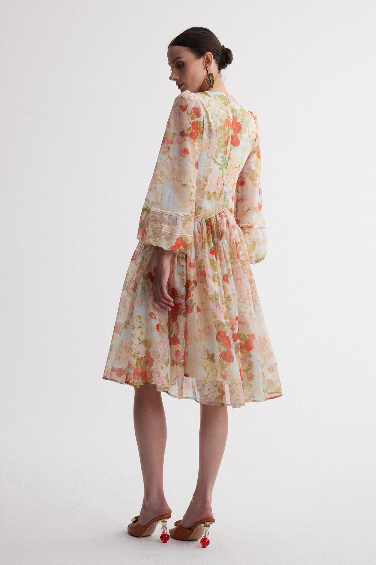 Ireen Balloon Sleeve Print Midi Dress