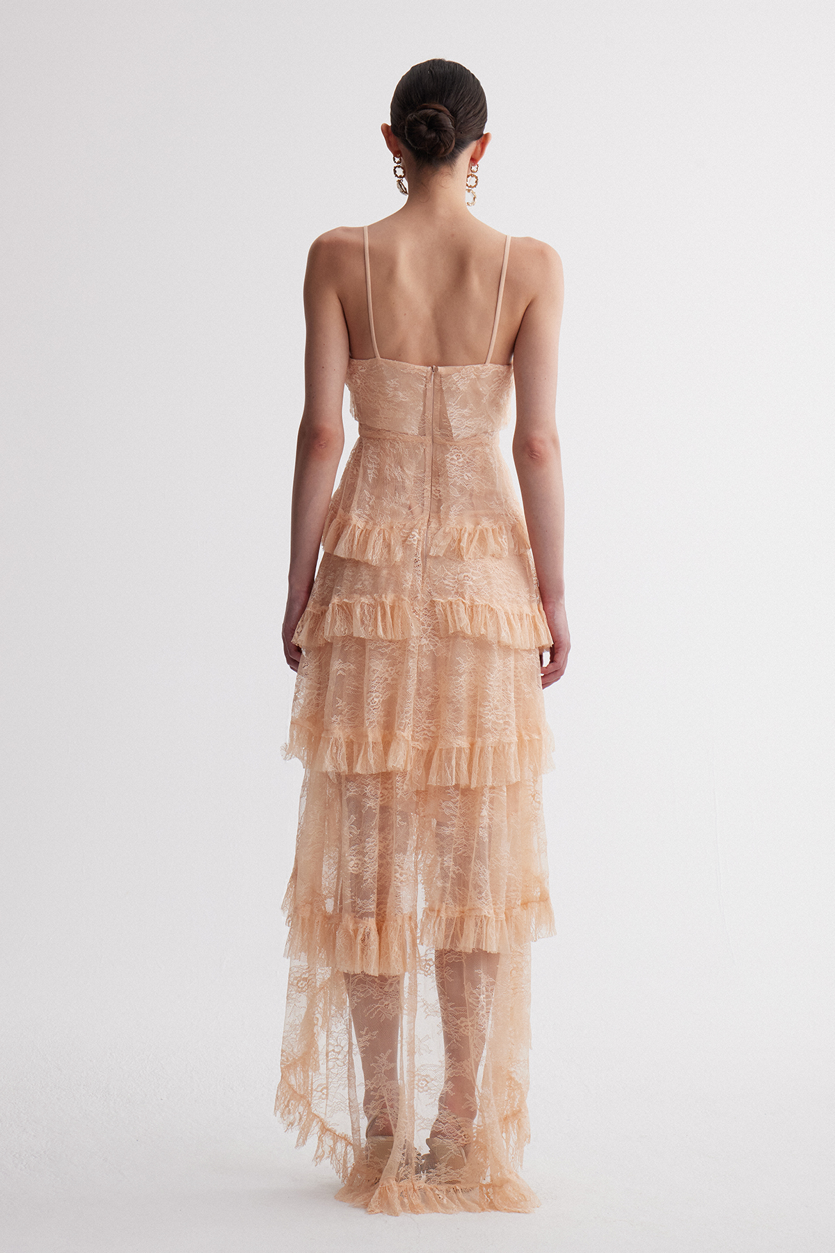 Irem Bow Tiered Lace Maxi Dress