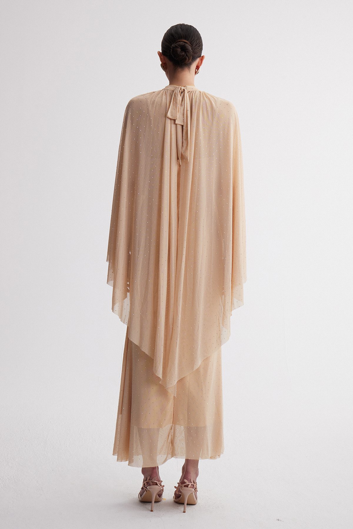 Irene Cape Sleeve Rhinestone Maxi Dress