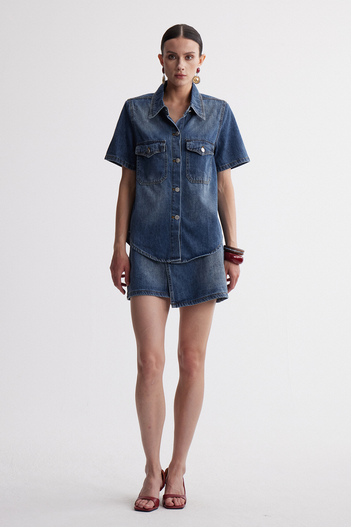 Ireneus Asymmetric Denim Skirt Set