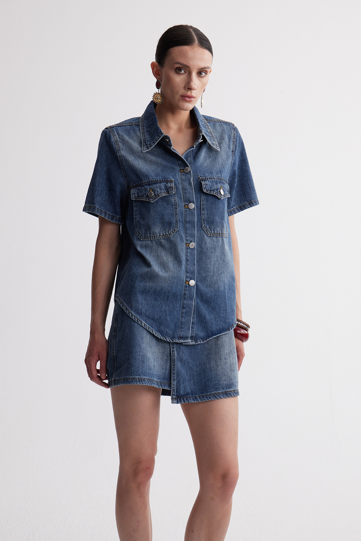 Ireneus Asymmetric Denim Skirt Set