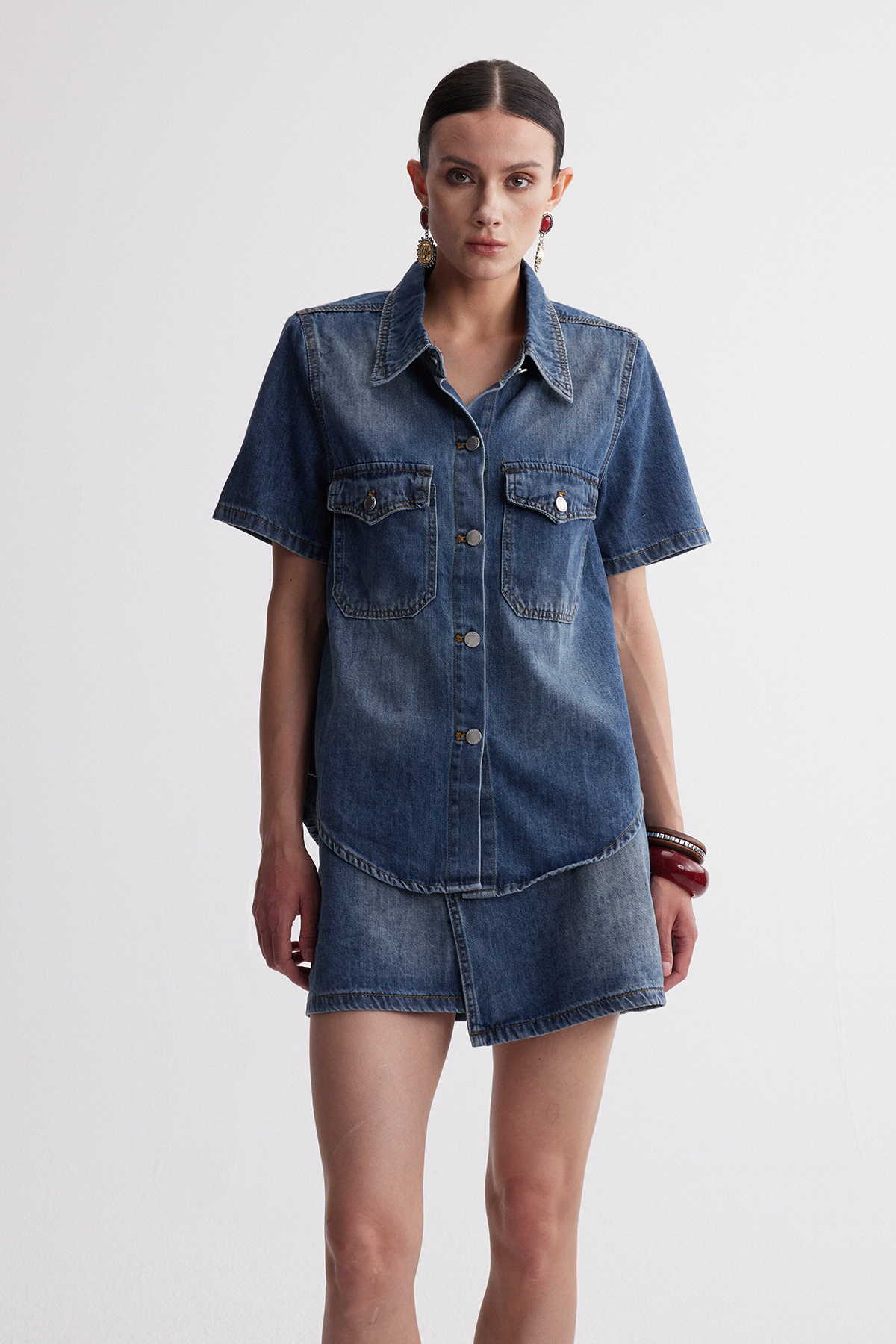 Ireneus Asymmetric Denim Skirt Set