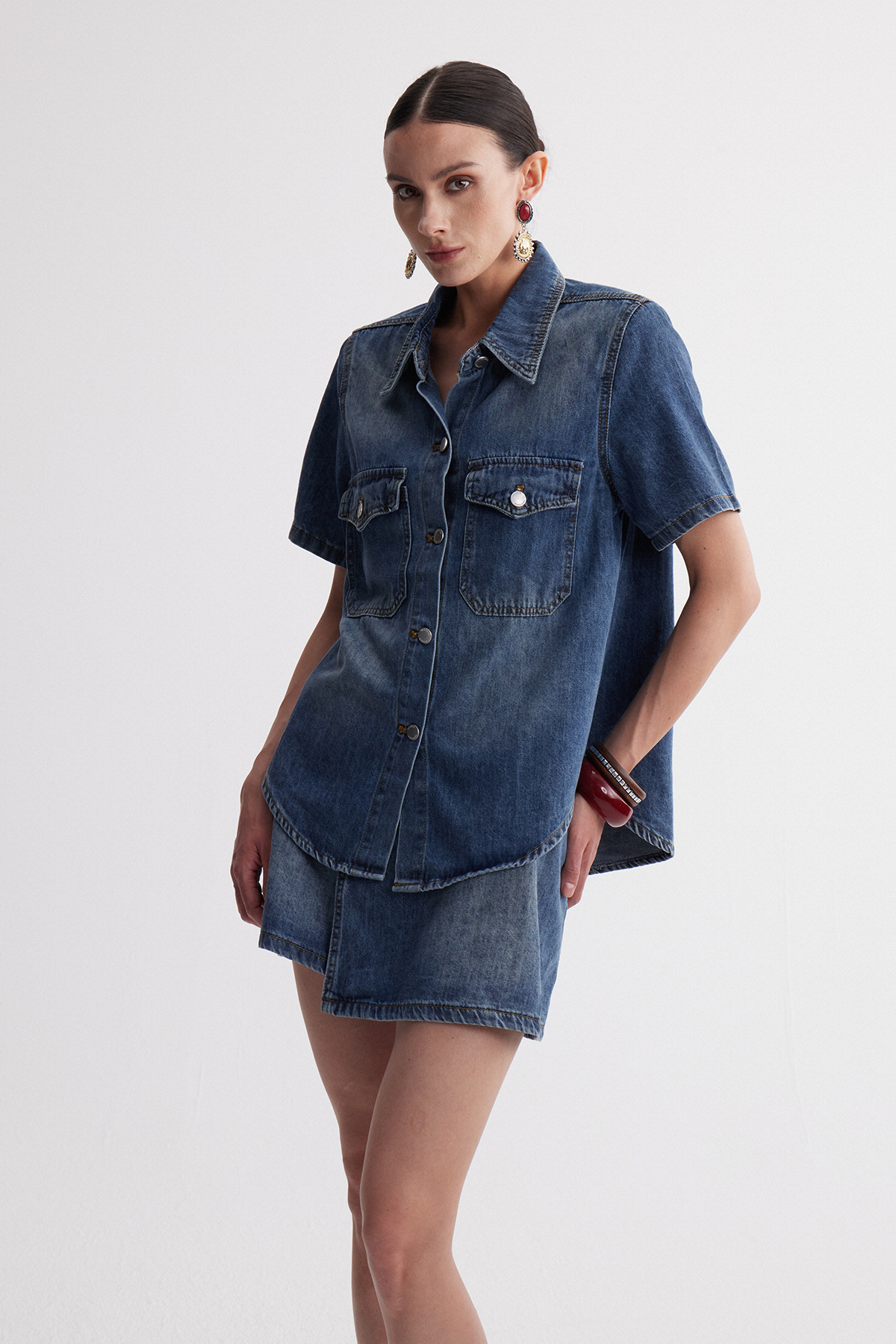 Ireneus Asymmetric Denim Skirt Set