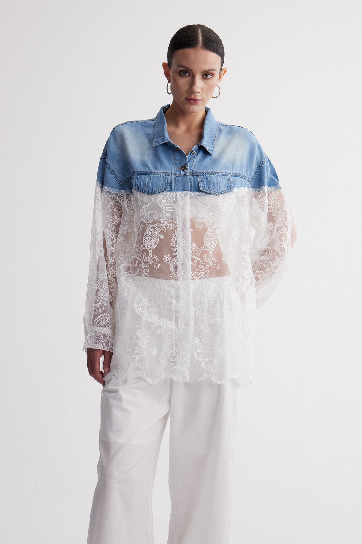 Ireneusz Lace Deconstruct Denim Top