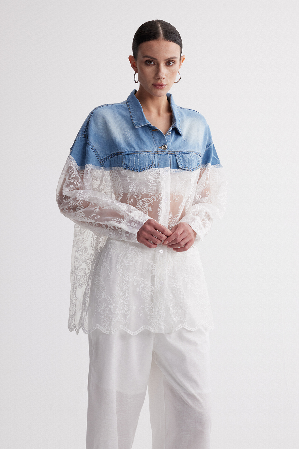 Ireneusz Lace Deconstruct Denim Top