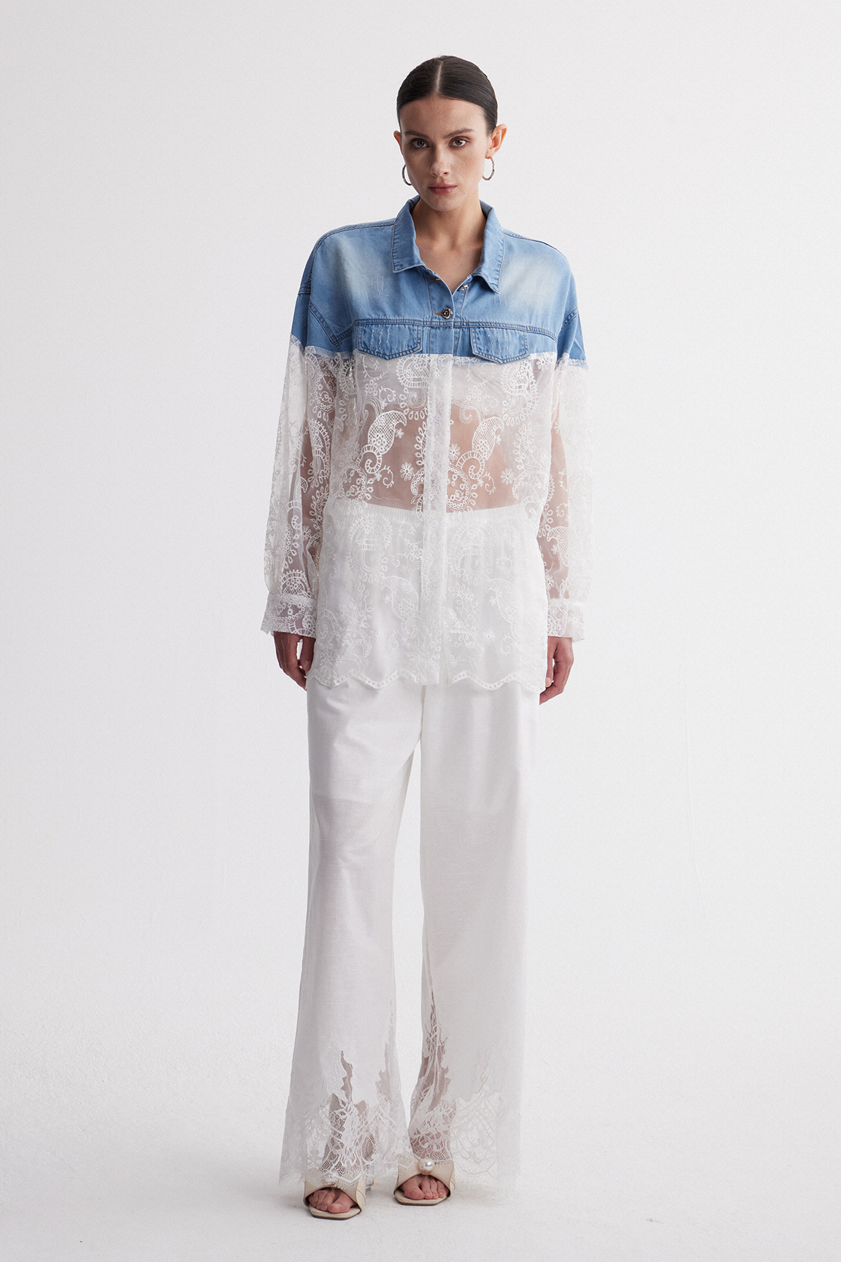 Ireneusz Lace Deconstruct Denim Top