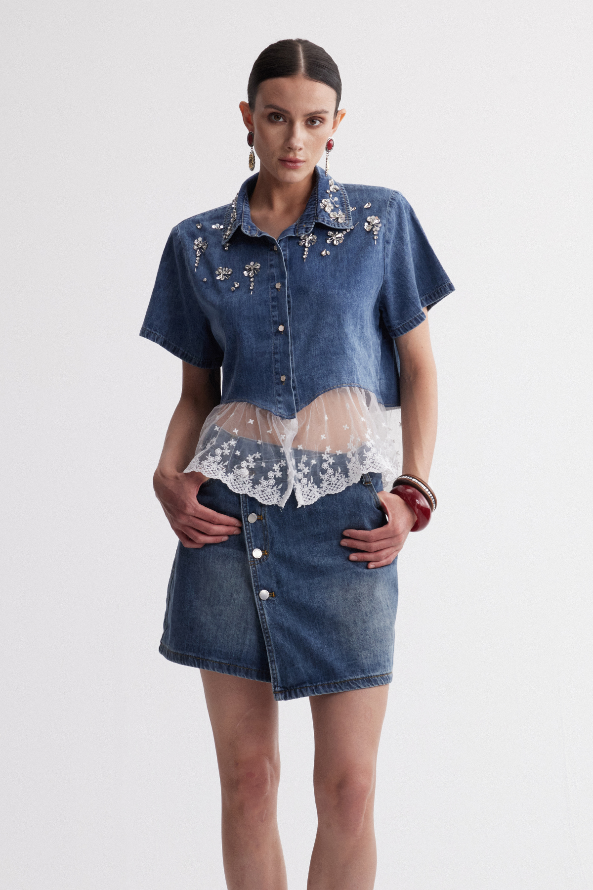 Irenka Rhinestone Denim Top