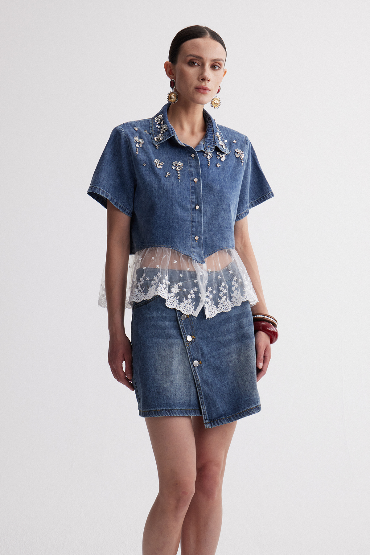 Irenka Rhinestone Denim Top