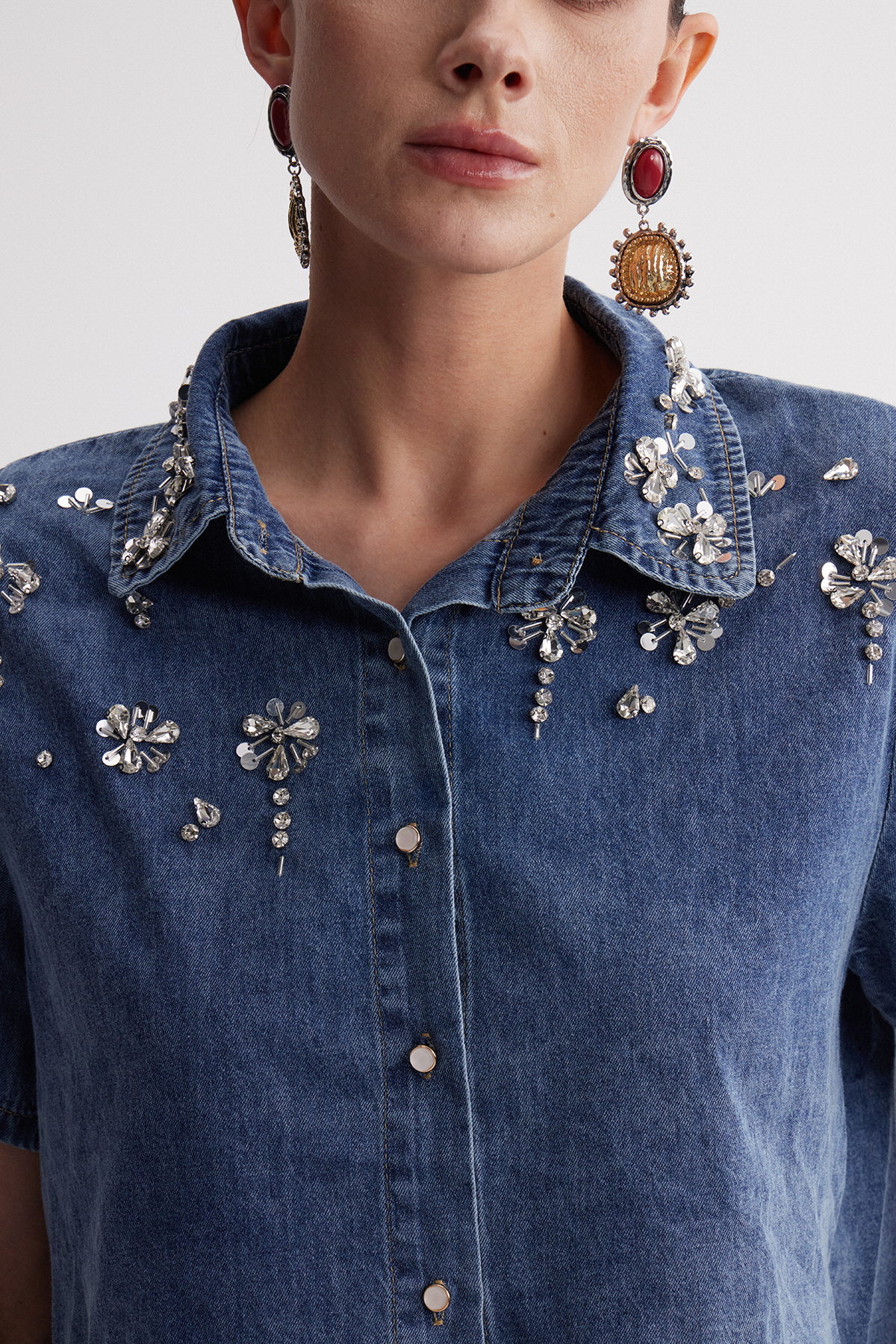 Irenka Rhinestone Denim Top