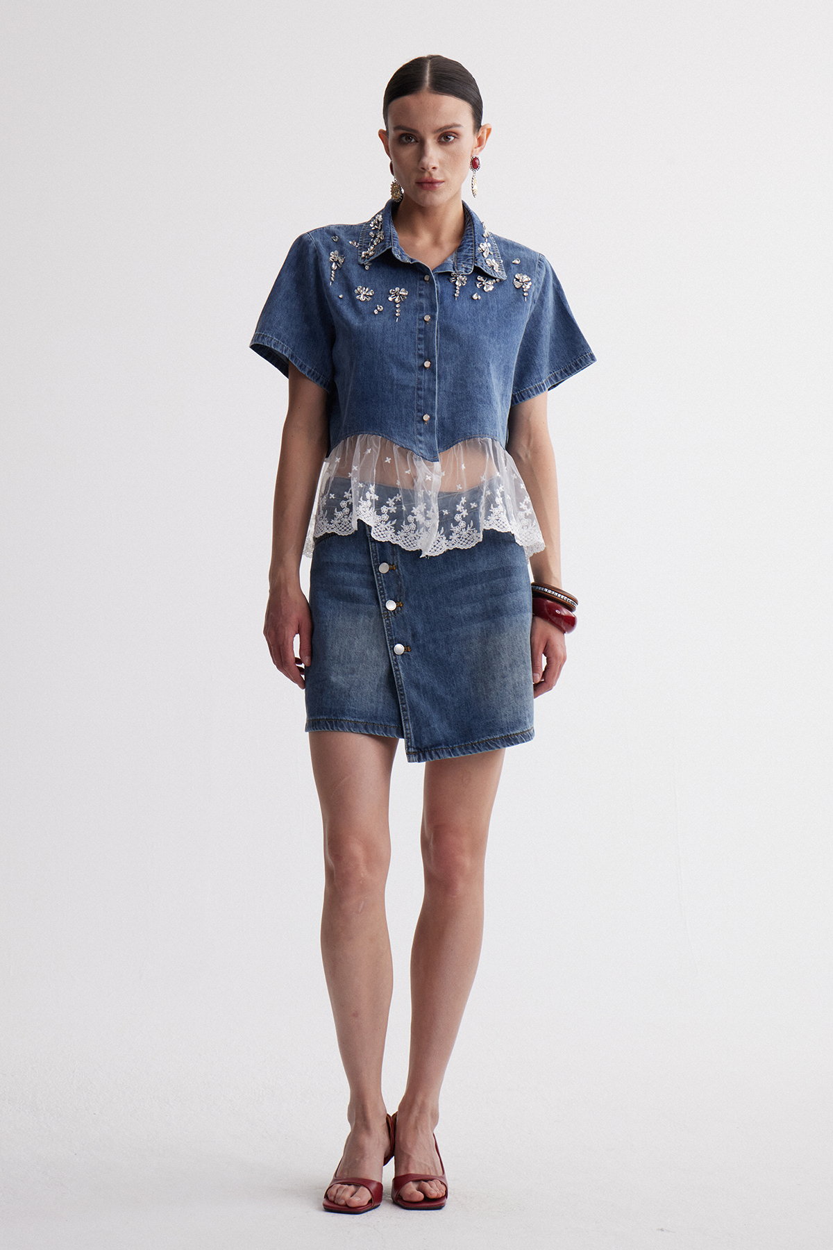 Irenka Rhinestone Denim Top