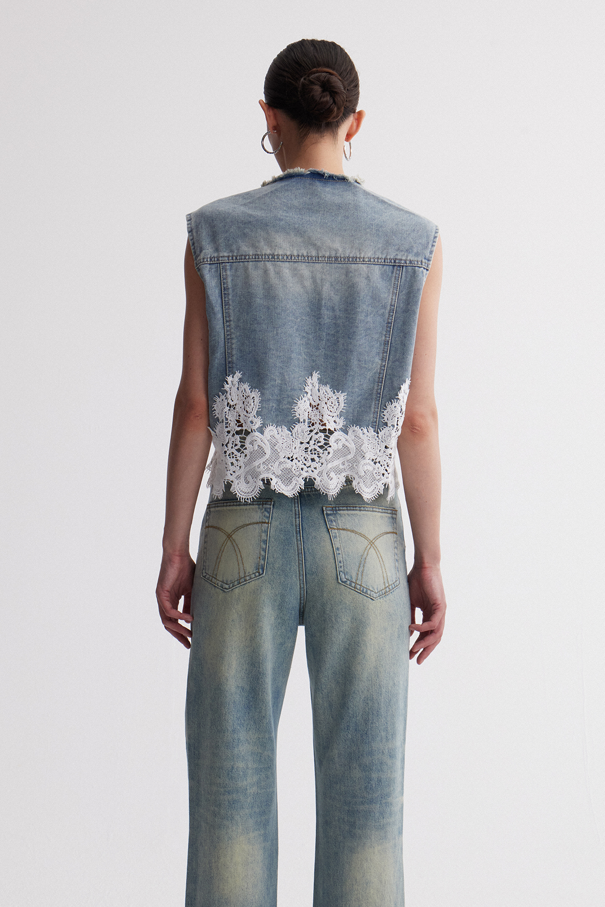 Irenka Sleeveless Rhinestone Denim Top