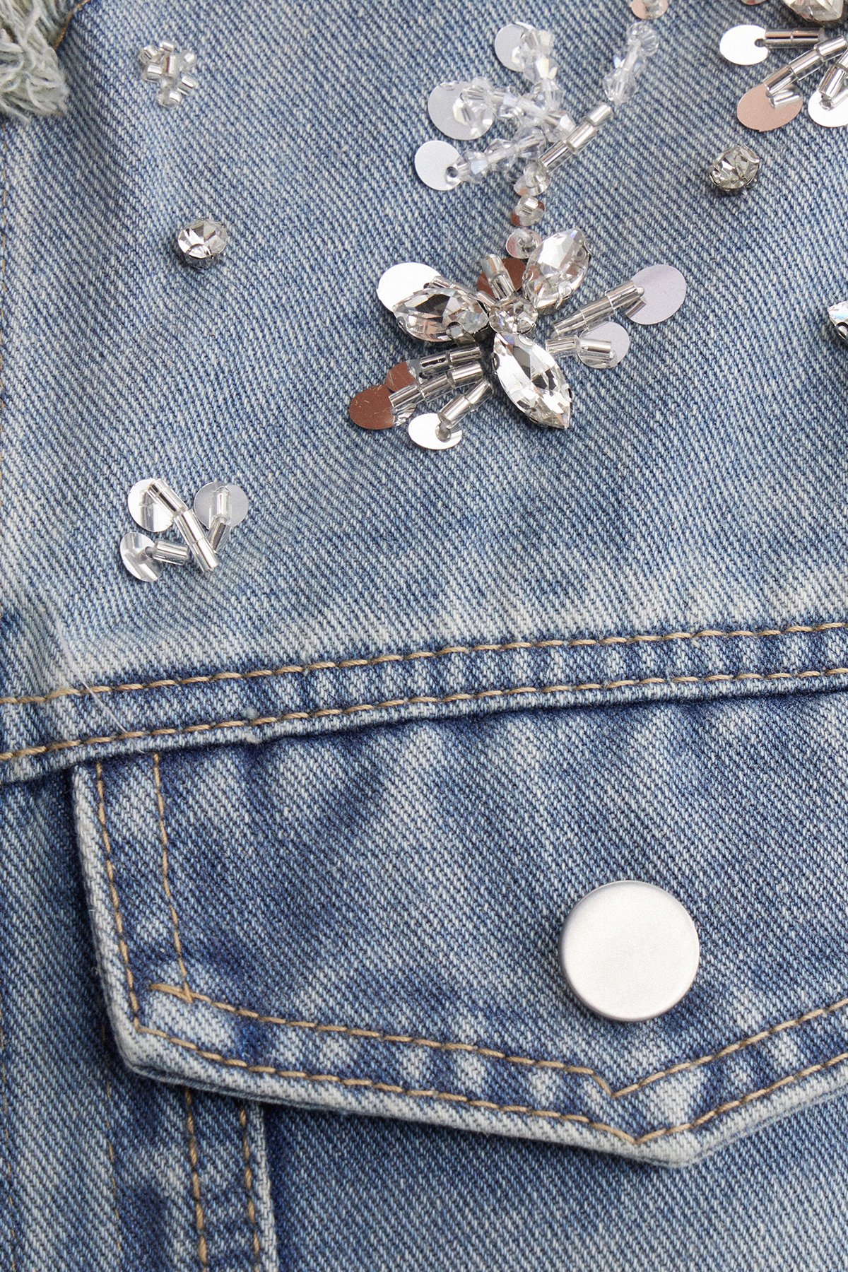 Irenka Sleeveless Rhinestone Denim Top