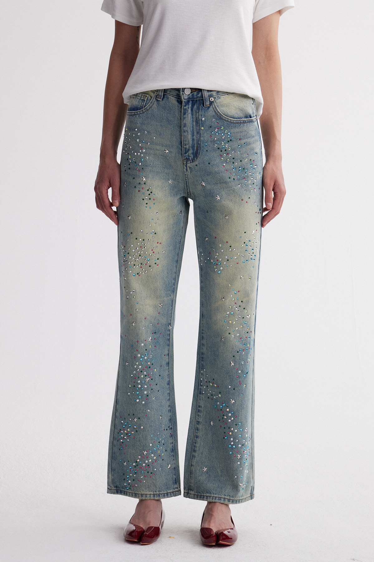 Irfan Rhinestone Barrel Jeans