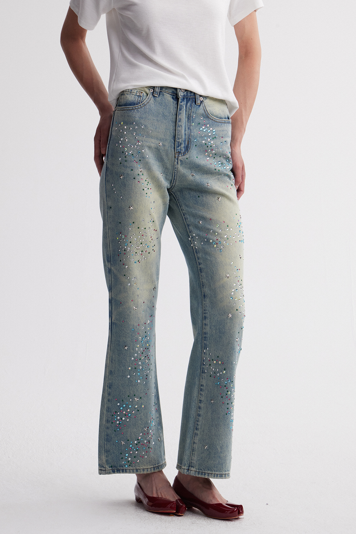 Irfan Rhinestone Barrel Jeans