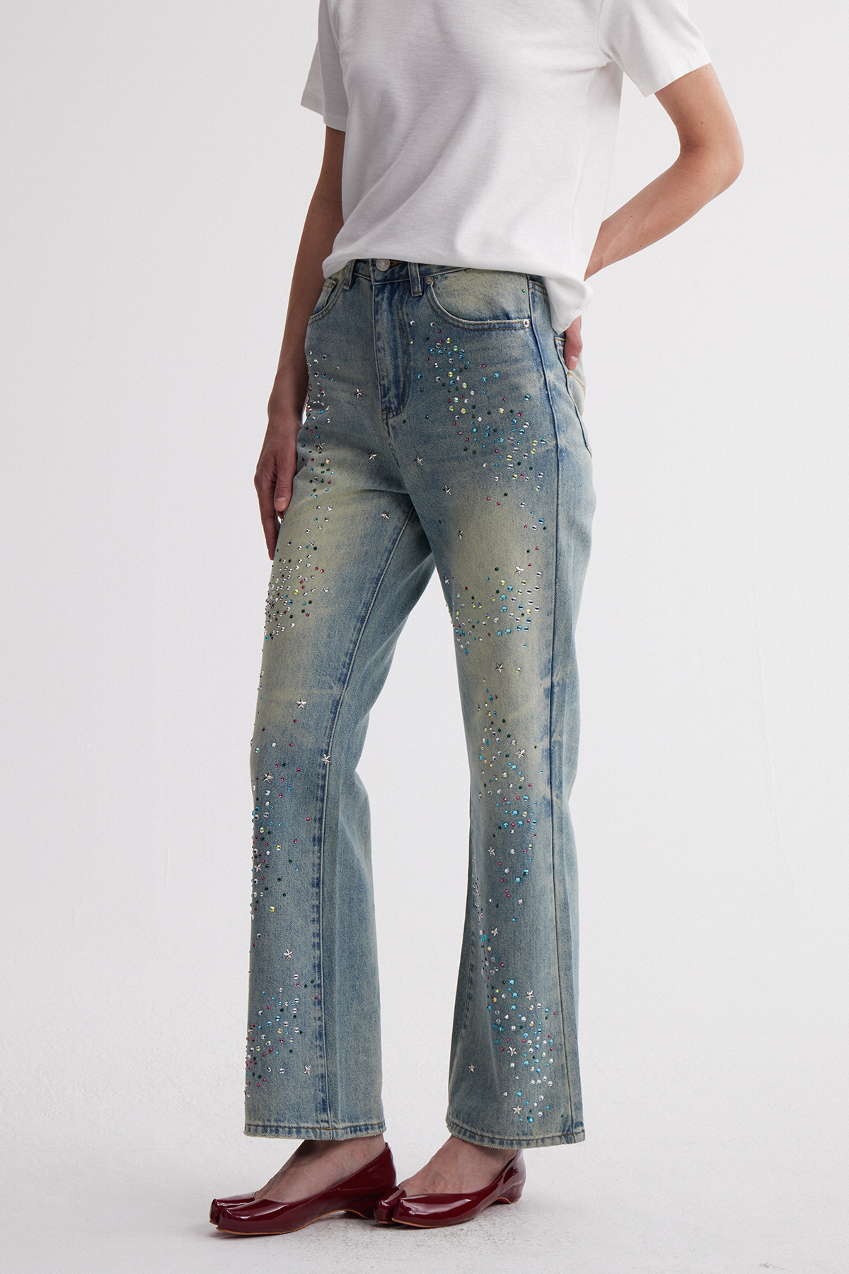Irfan Rhinestone Barrel Jeans