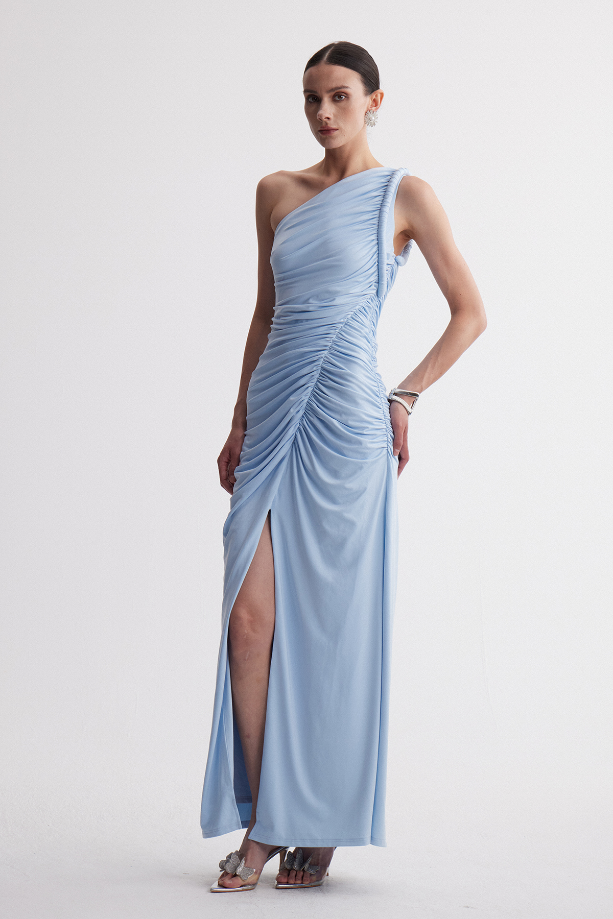 Iria One Shoulder Ruch Maxi Dress