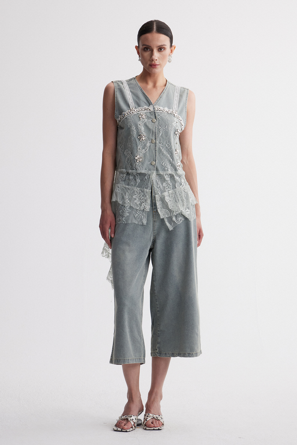 Irida Lace Deconstruct Denim Pants Set