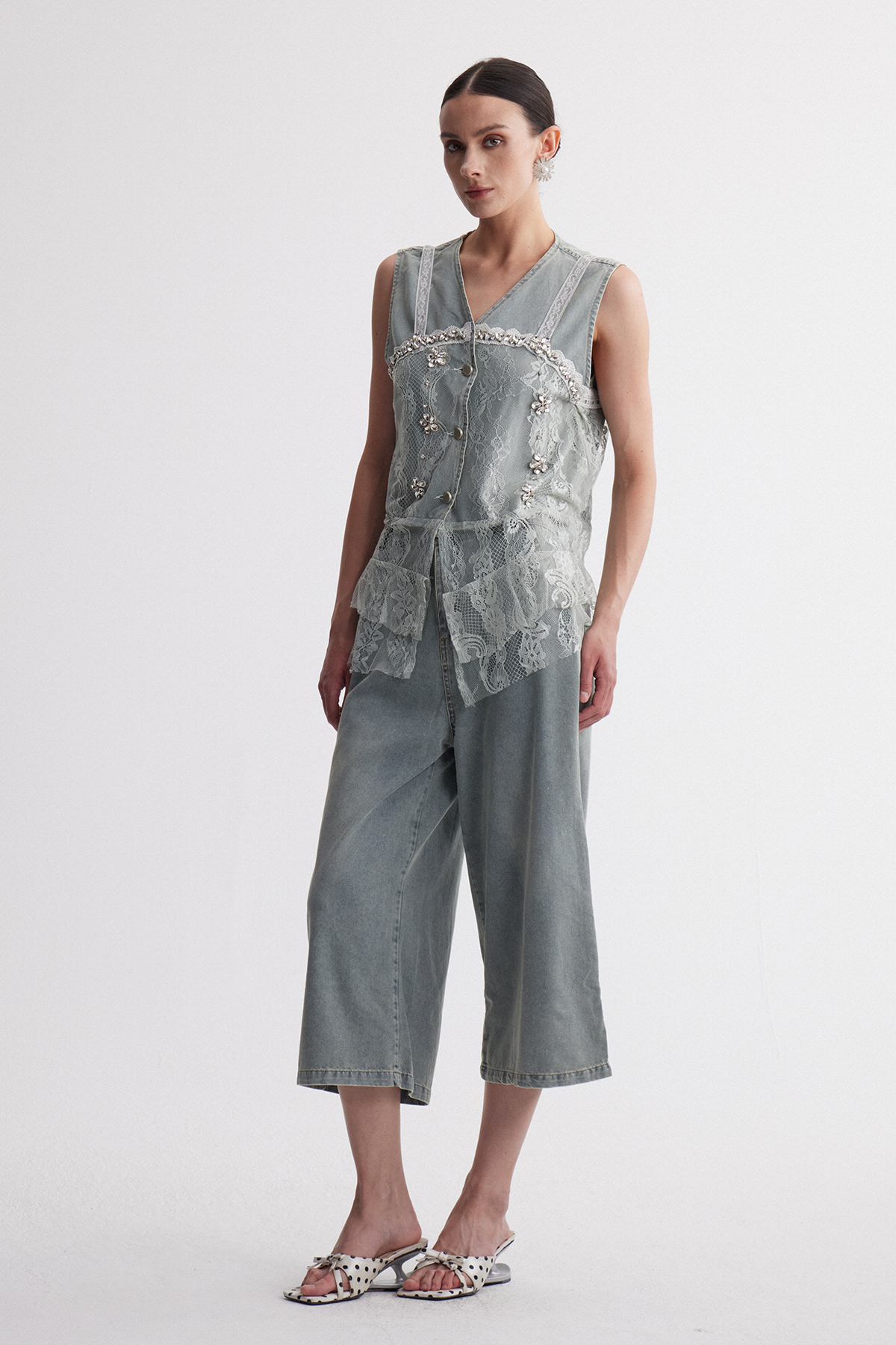 Irida Lace Deconstruct Denim Pants Set
