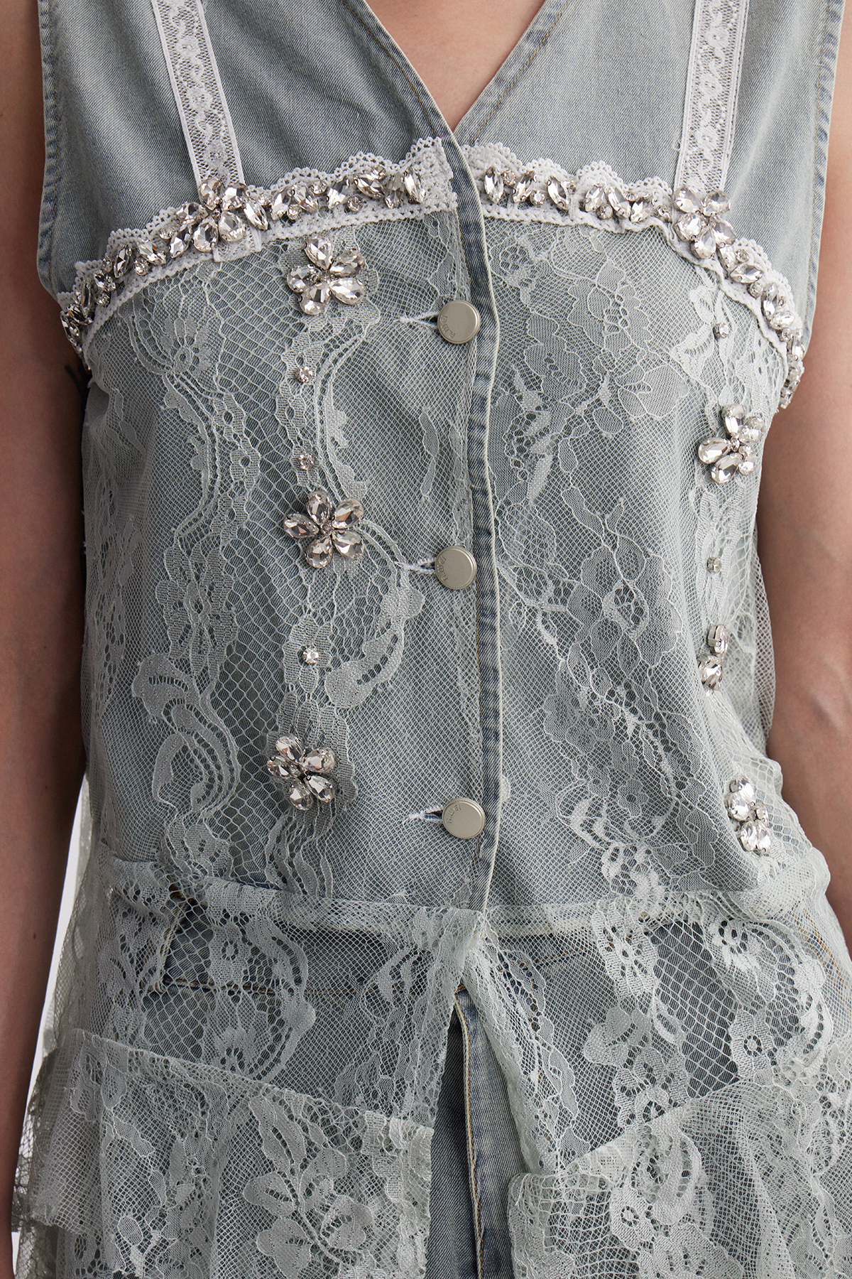 Irida Lace Deconstruct Denim Pants Set