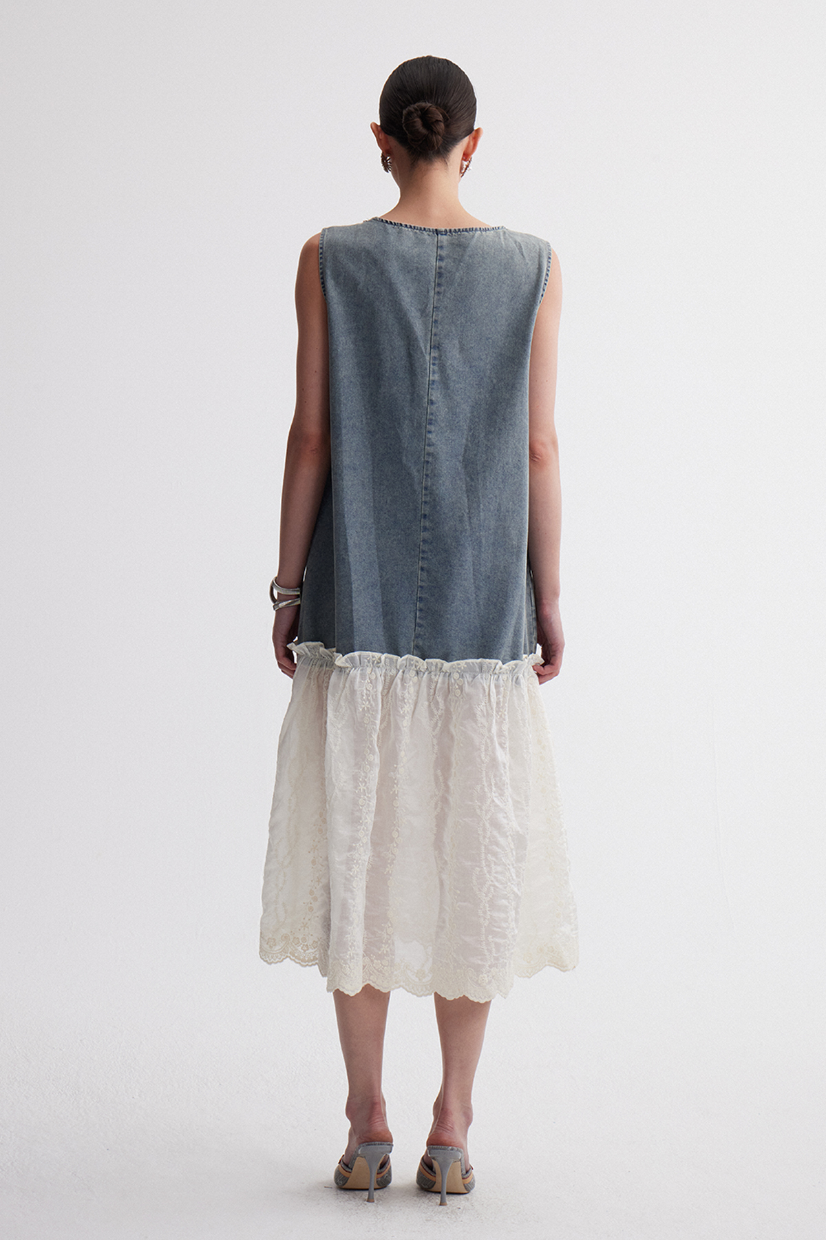 Iridian Sleeveless Crystal Denim Midi Dress