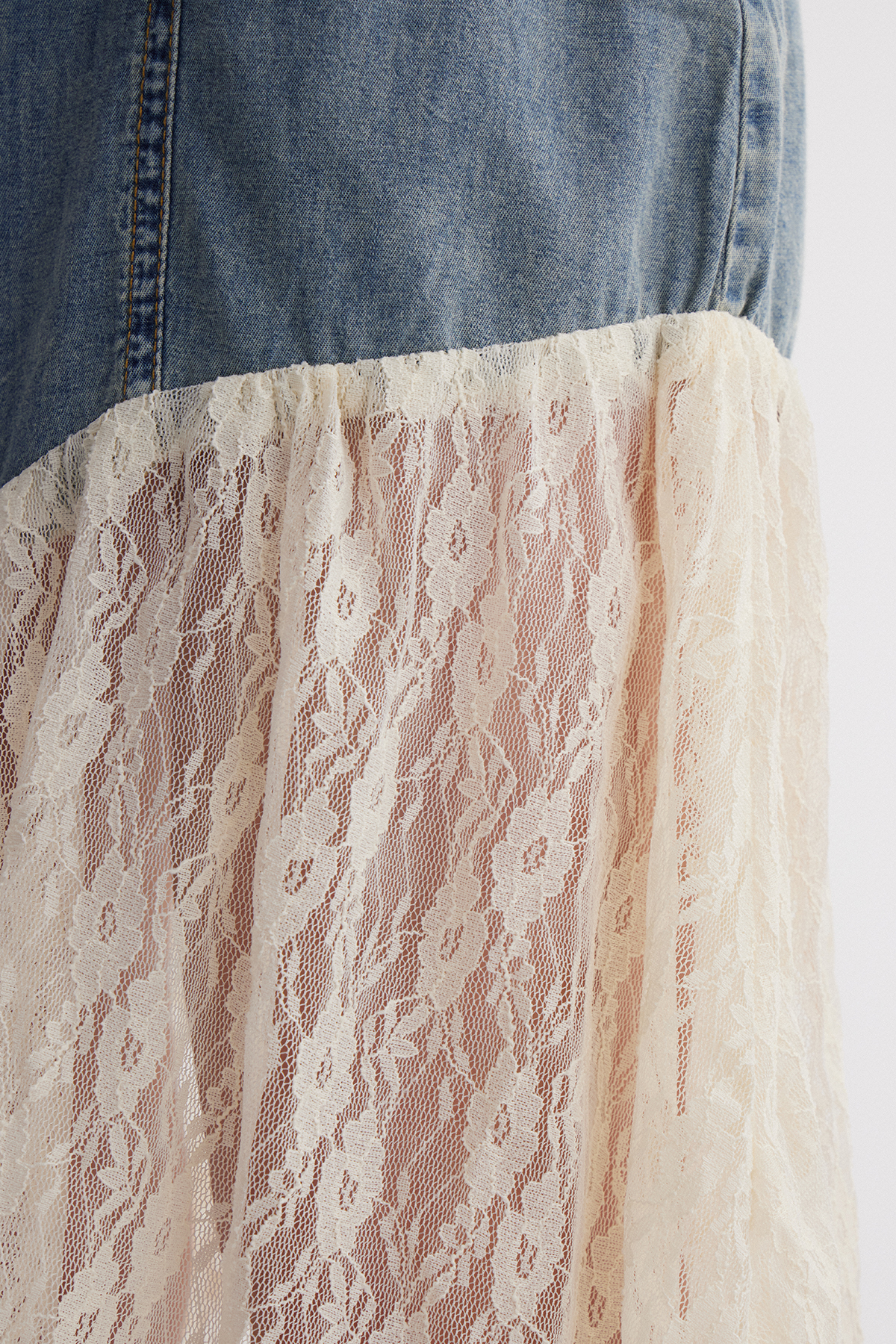 Iridian Sleeveless Lace Denim Midi Dress