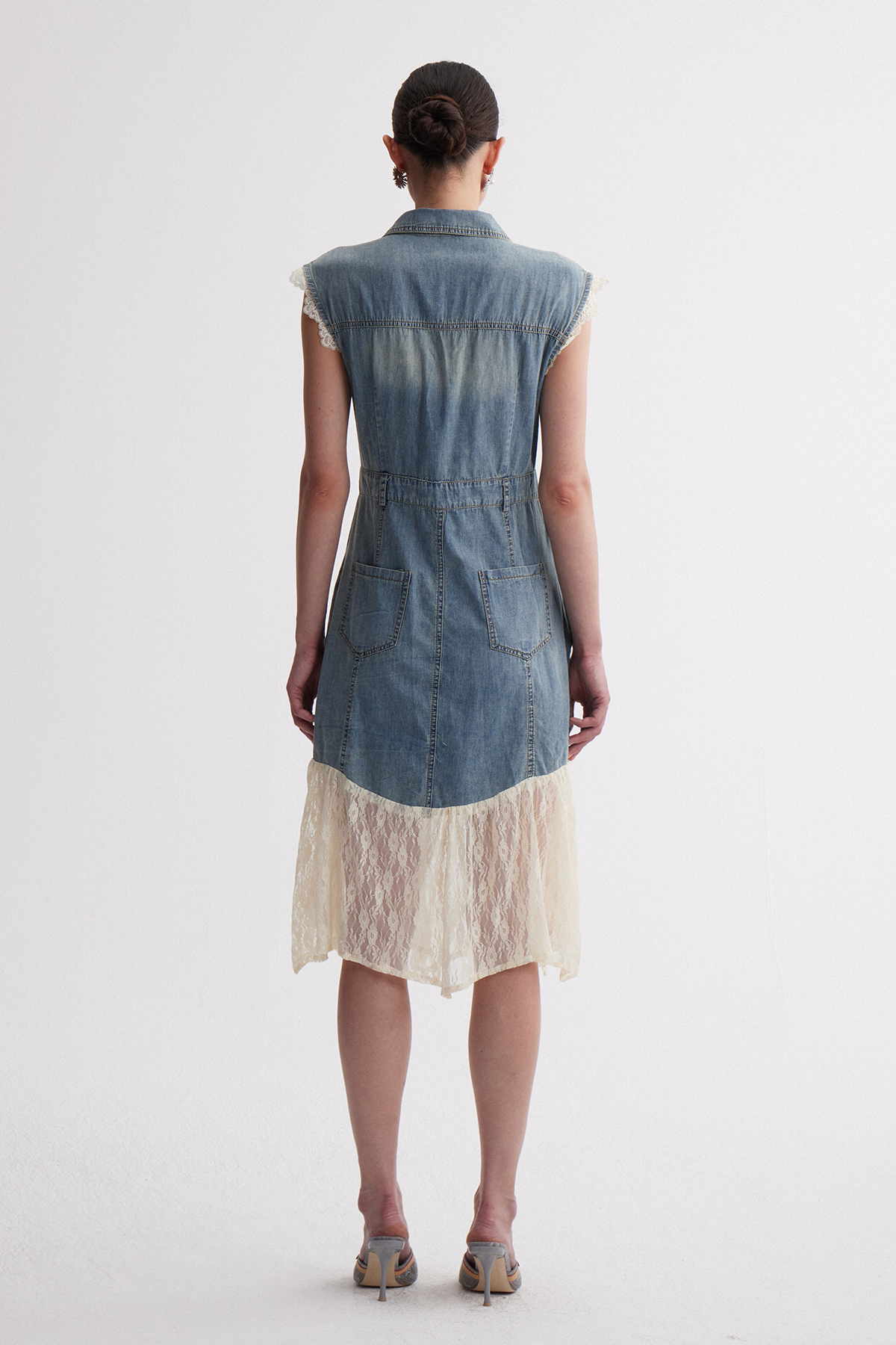 Iridian Sleeveless Lace Denim Midi Dress