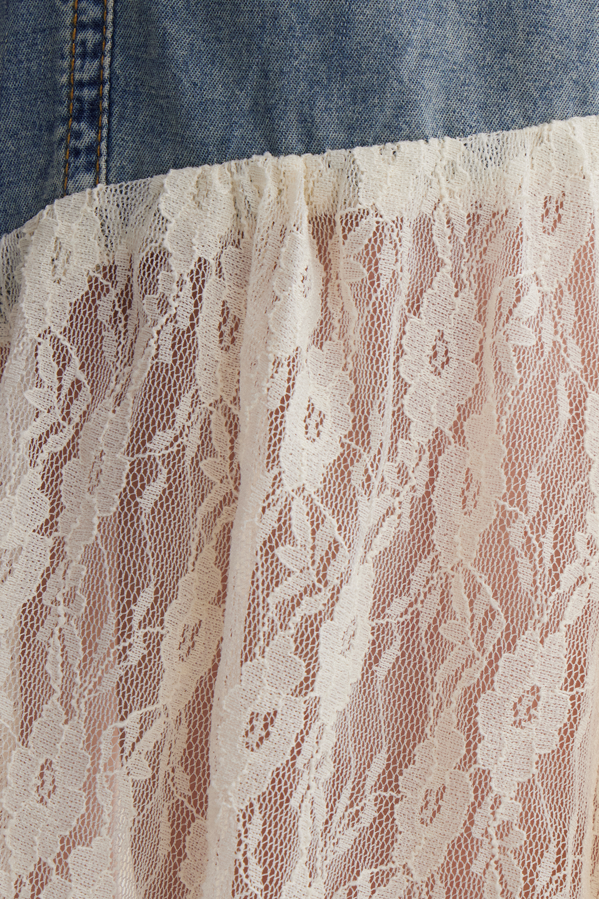 Iridian Sleeveless Lace Denim Midi Dress