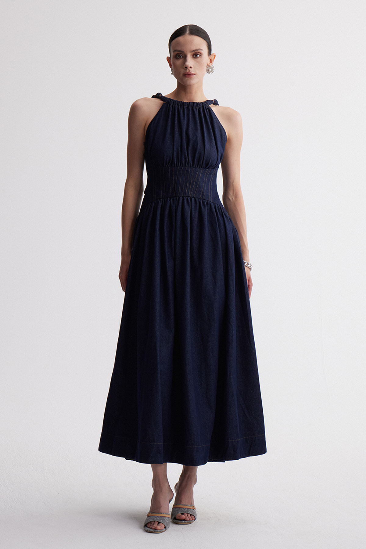 Irine Backless Denim Maxi Dress