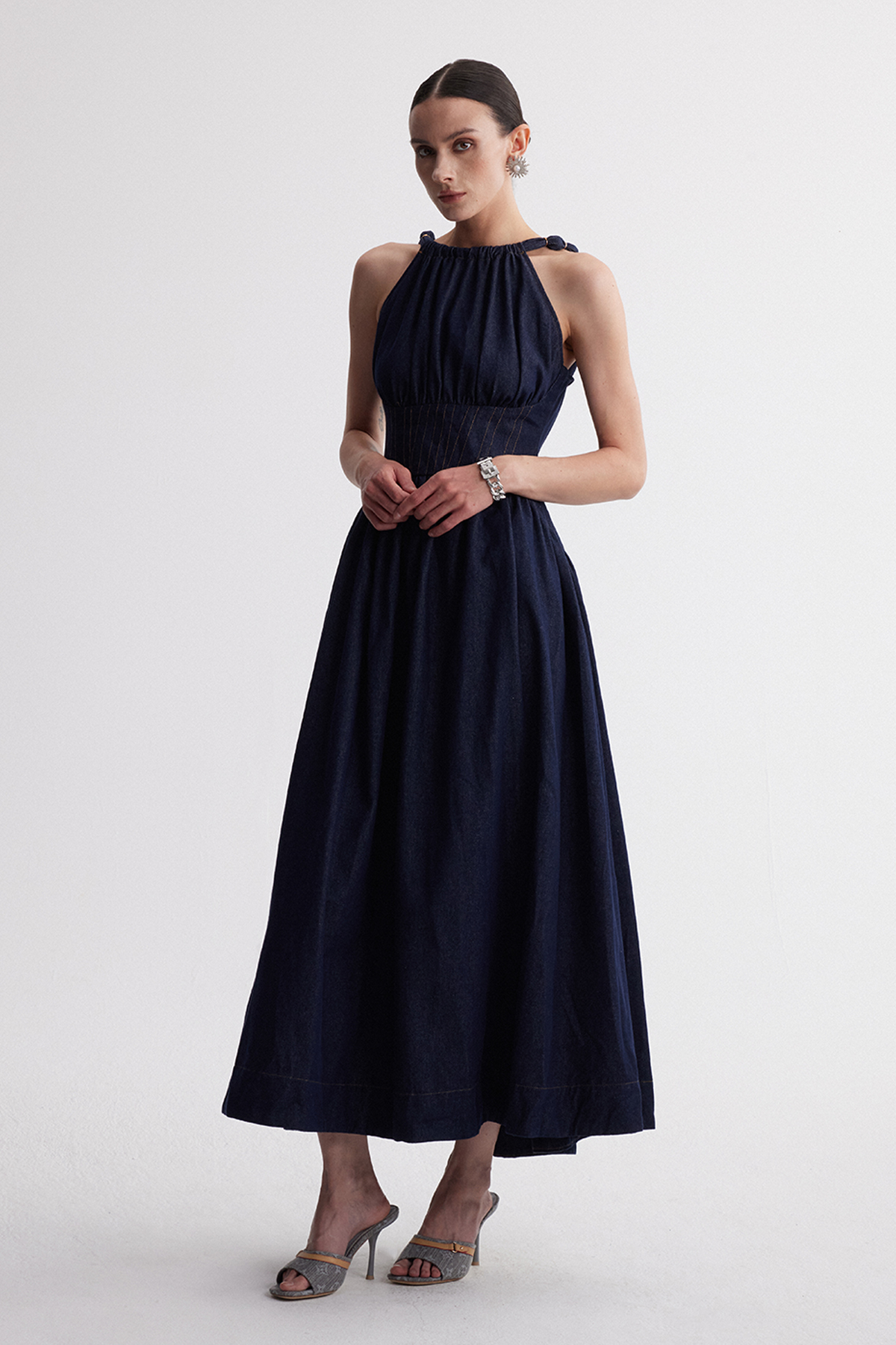 Irine Backless Denim Maxi Dress