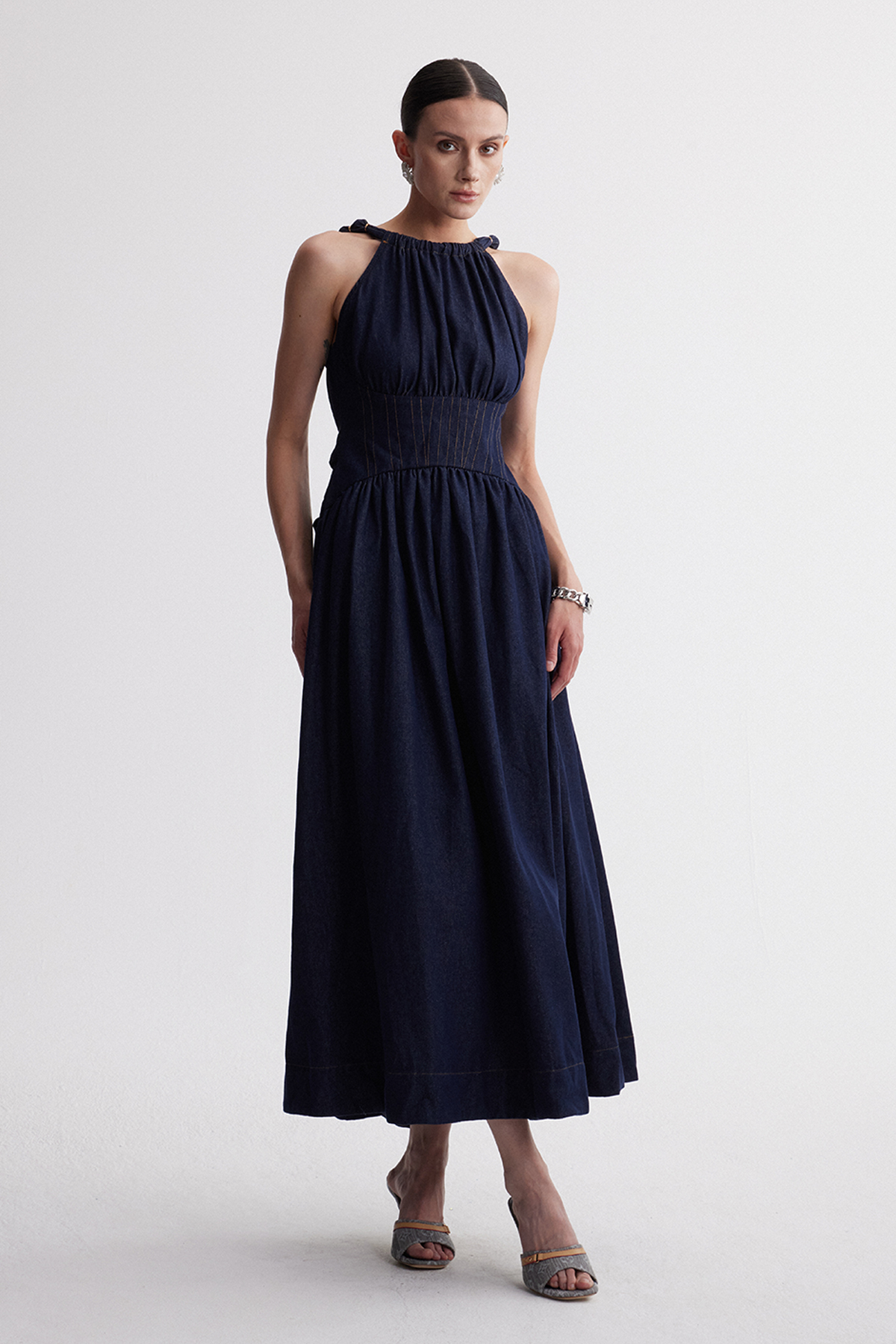 Irine Backless Denim Maxi Dress