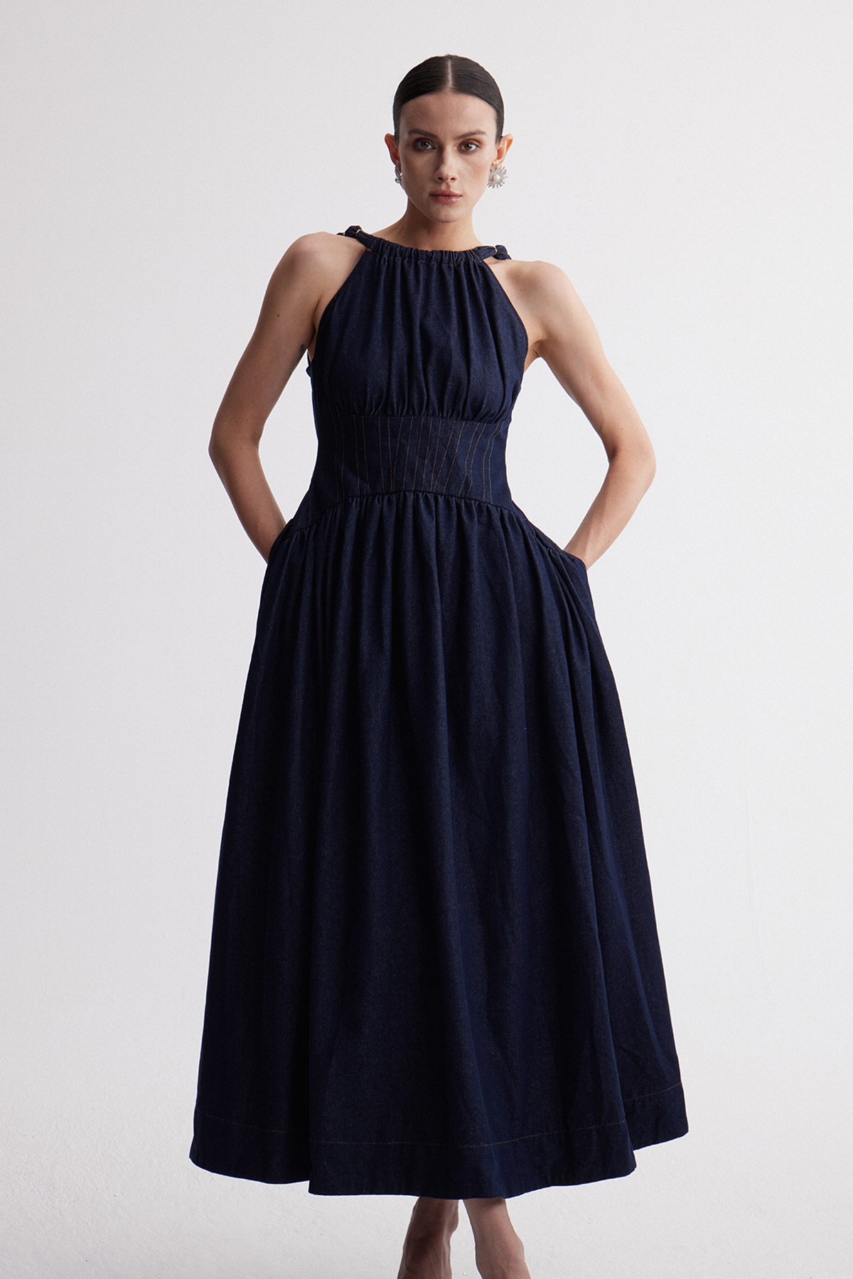 Irine Backless Denim Maxi Dress