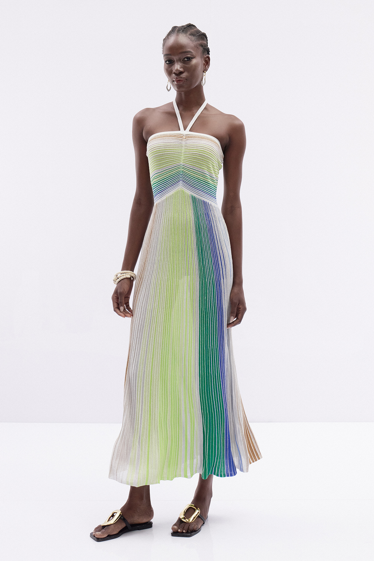 Irinei Halter Neck Glitter Maxi Dress
